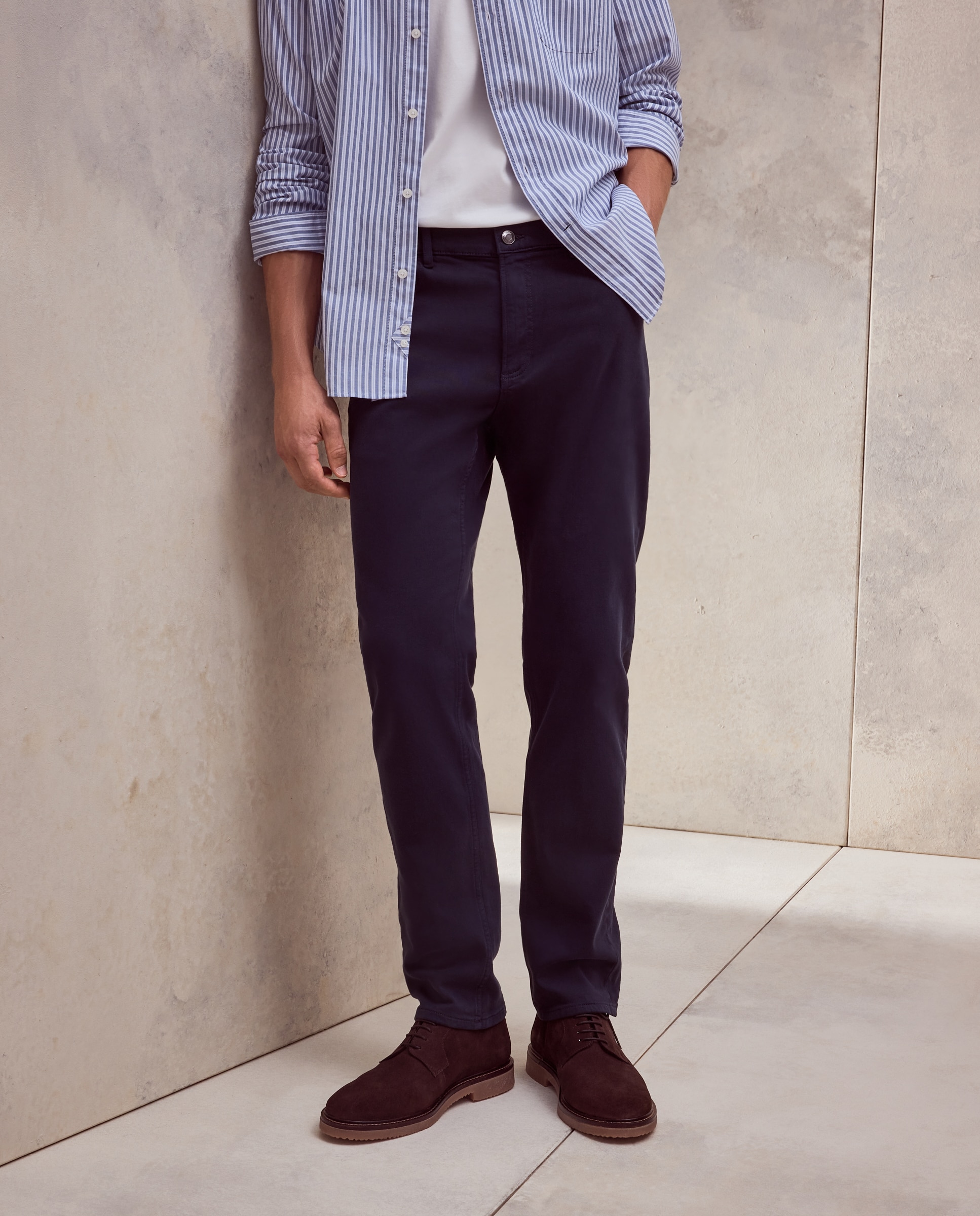 Pantalon hombre de cinco bolsillos punto regular algodón elastómero - Dustin - Azul Azul-2