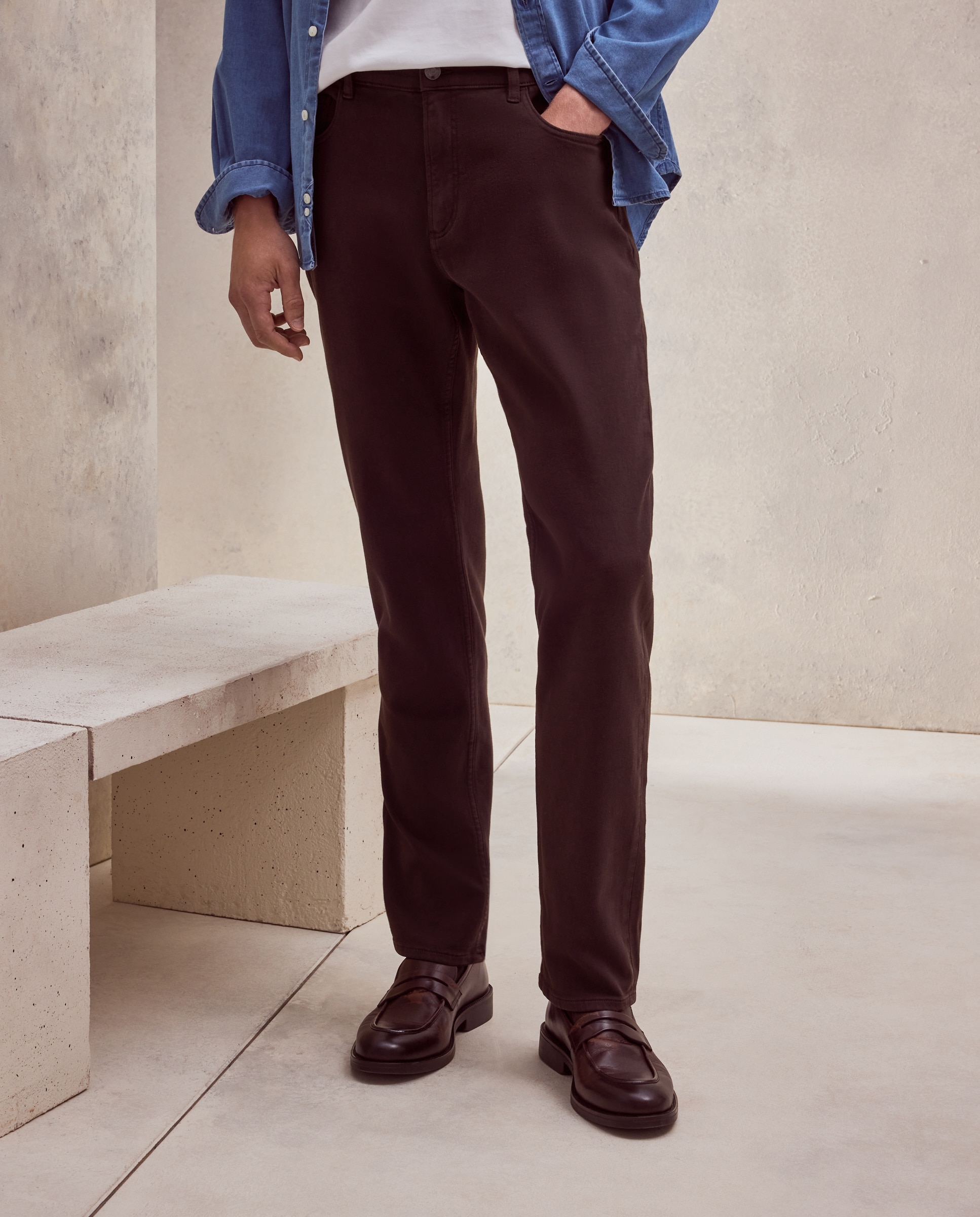 Pantalon hombre de cinco bolsillos punto regular algodón elastómero - Dustin - Marrón Marrón-2