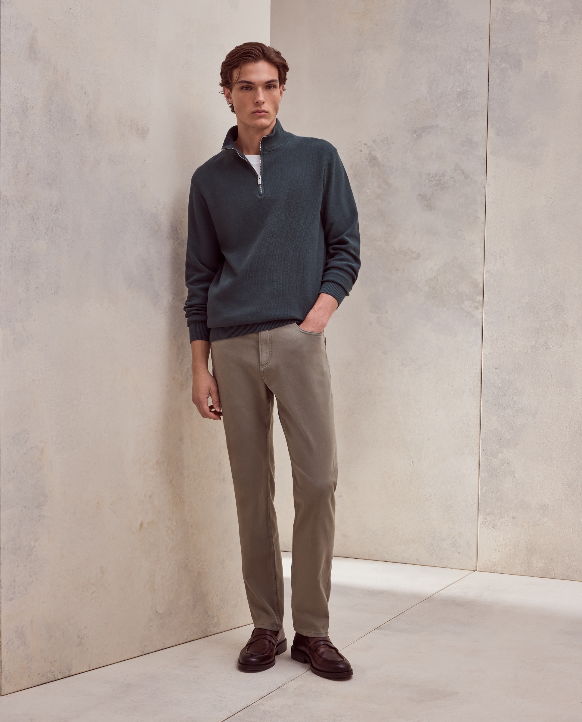 Pantalon hombre de cinco bolsillos punto regular algodón elastómero - Dustin - Visón oscuro Visón oscuro-1