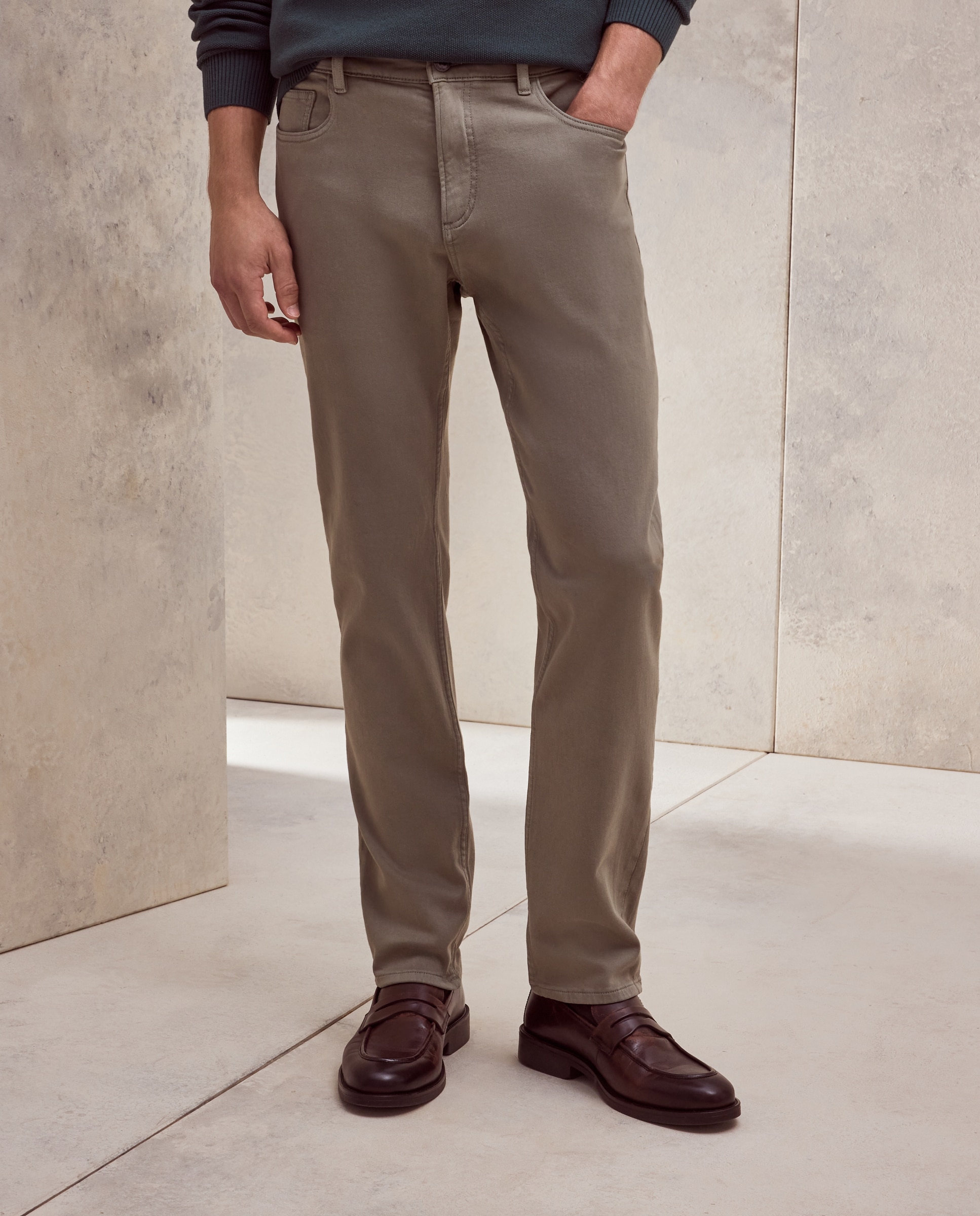 Pantalon hombre de cinco bolsillos punto regular algodón elastómero - Dustin - Visón oscuro Visón oscuro-2