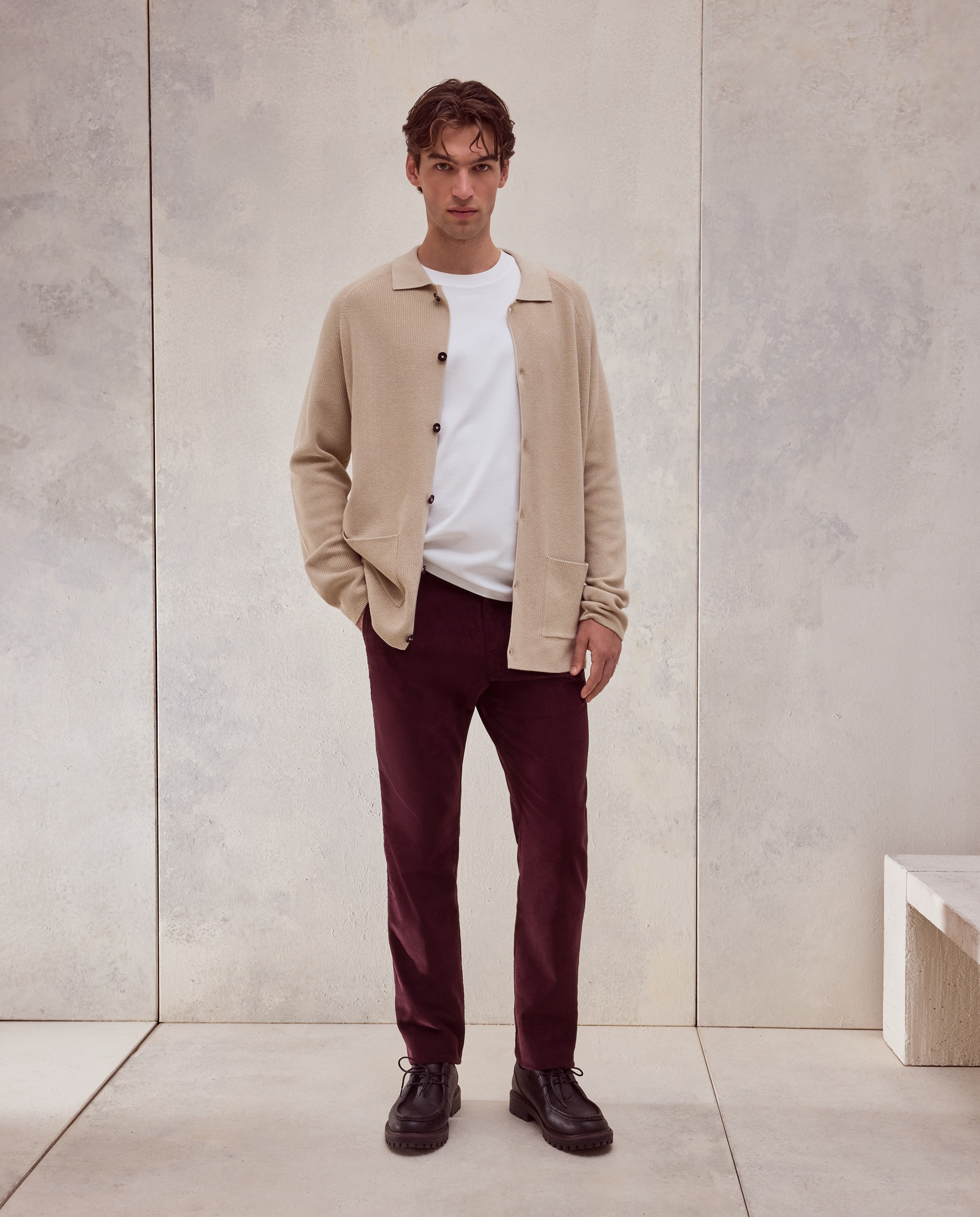 Imagen 1 de Pantalón chino pana regular fit con gomas algodón/stretch hombre - Dustin - Rojo Granate Rojo Granate