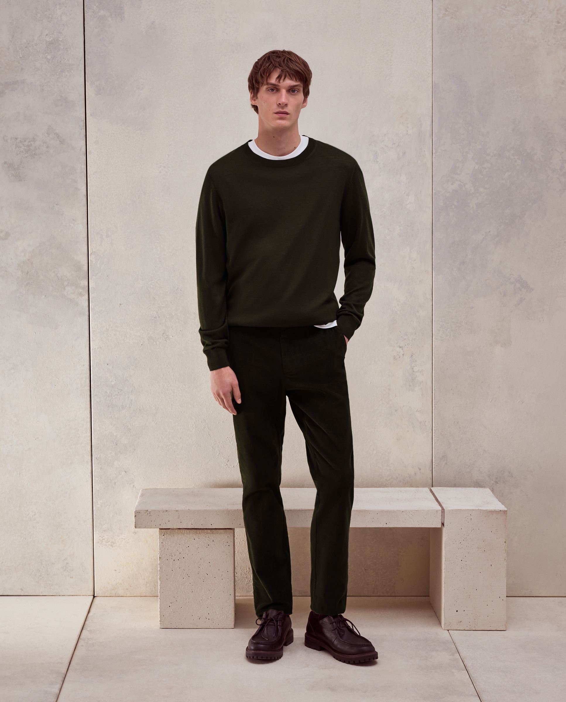 Pantalon hombre de pana chino gomas laterales,slim algodón stretch - Dustin - Verde Verde-1