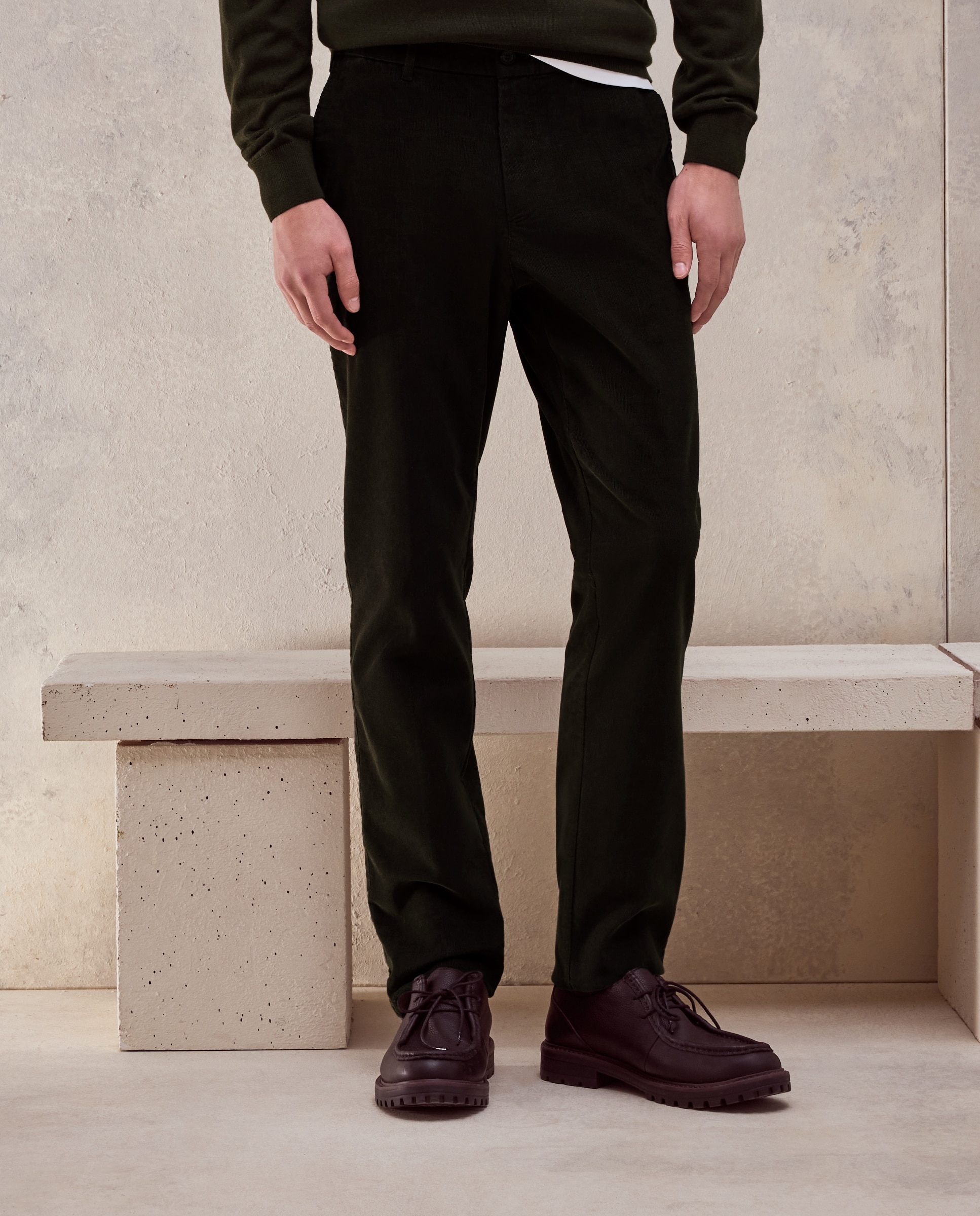 Pantalon hombre de pana chino gomas laterales,slim algodón stretch - Dustin - Verde Verde-2
