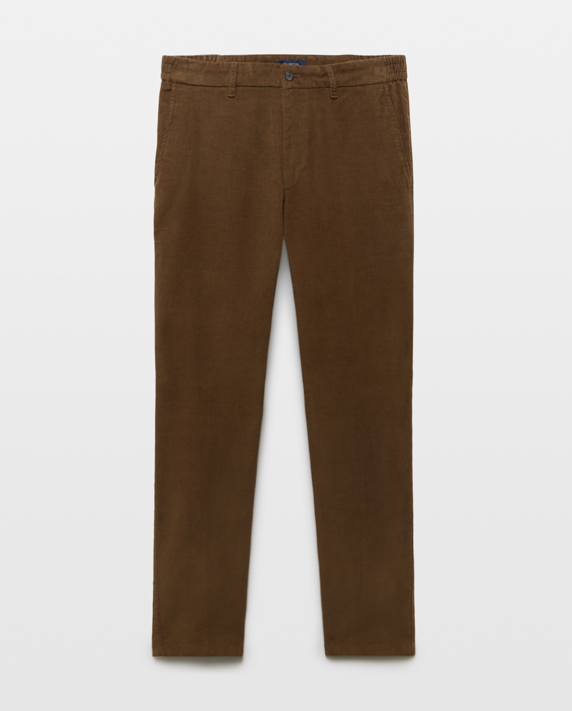 Calças Chino de Bombazina Slim de Algodão Stretch com Elásticos Laterais Castanho-1
