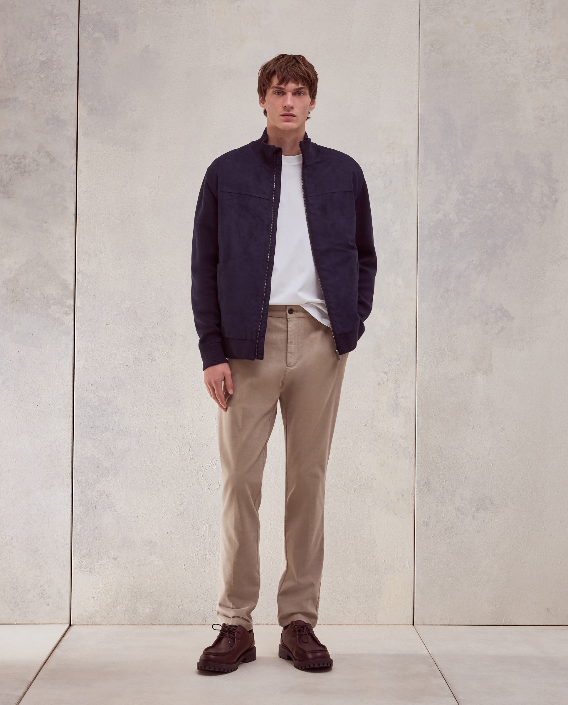 Pantalon hombre de pana chino gomas laterales,slim algodón stretch - Dustin - Beige Beige-1
