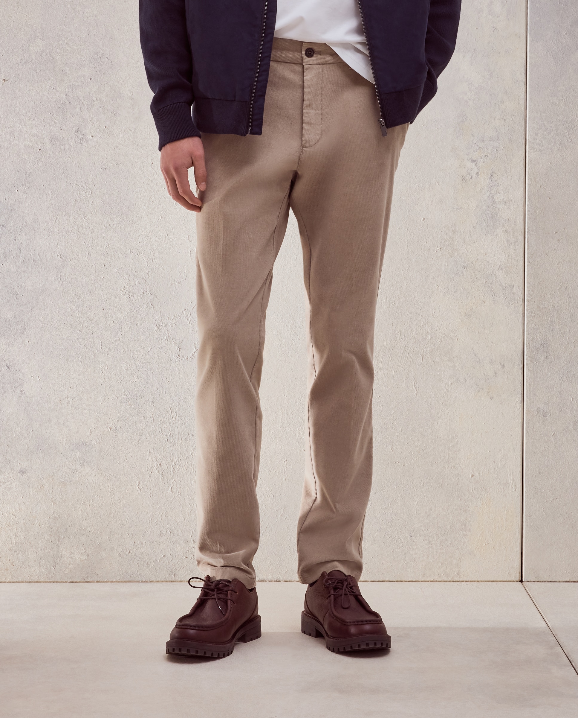 Pantalon hombre de pana chino gomas laterales,slim algodón stretch - Dustin - Beige Beige-2