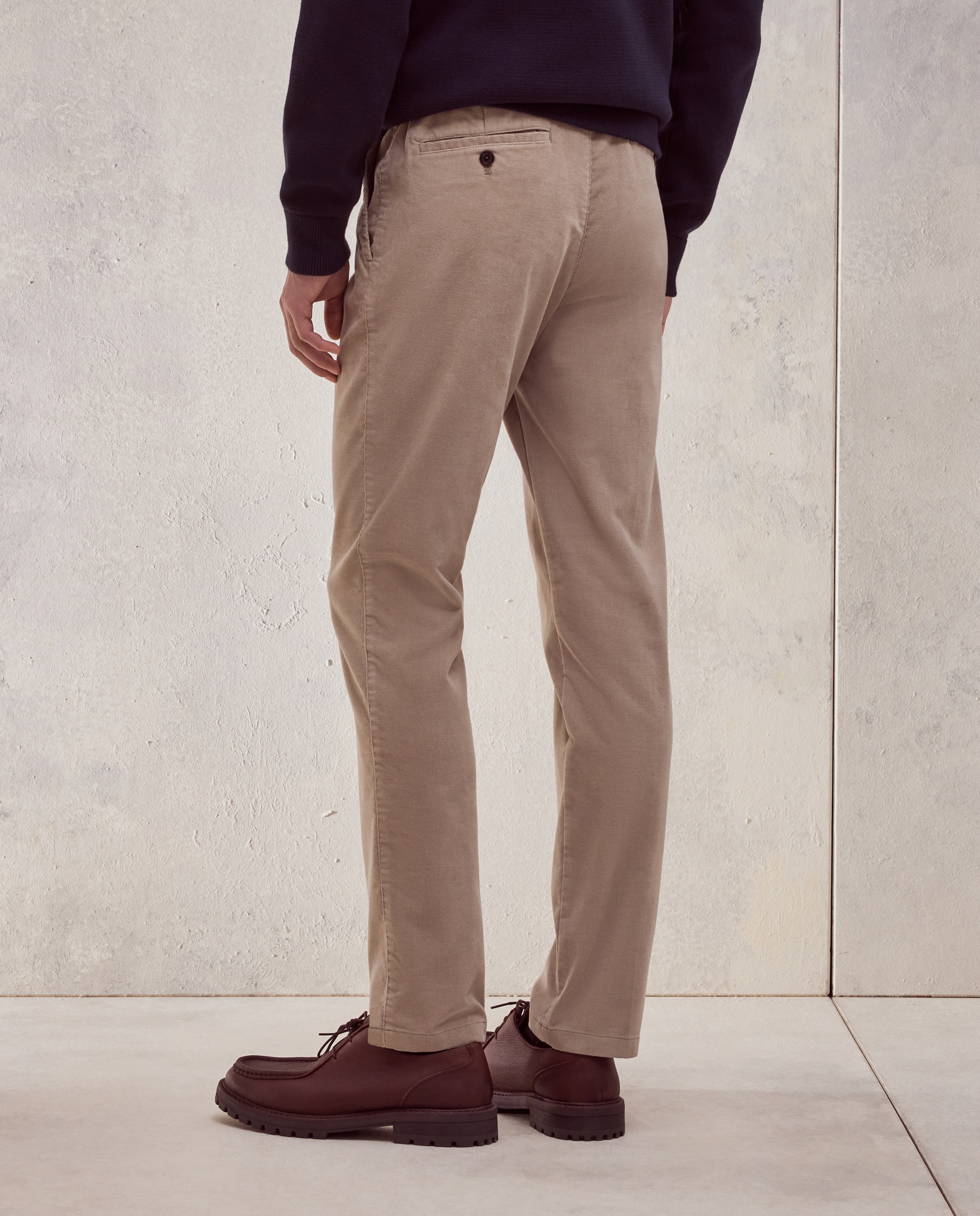 Pantalon hombre de pana chino gomas laterales,slim algodón stretch - Dustin - Beige Beige-3