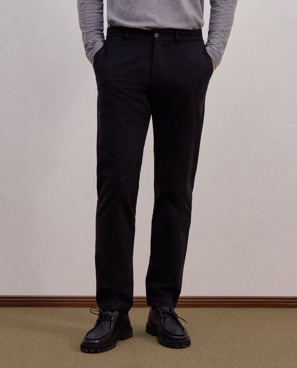 Calças Desportivas Regular em Algodão Elastómero Preto-2