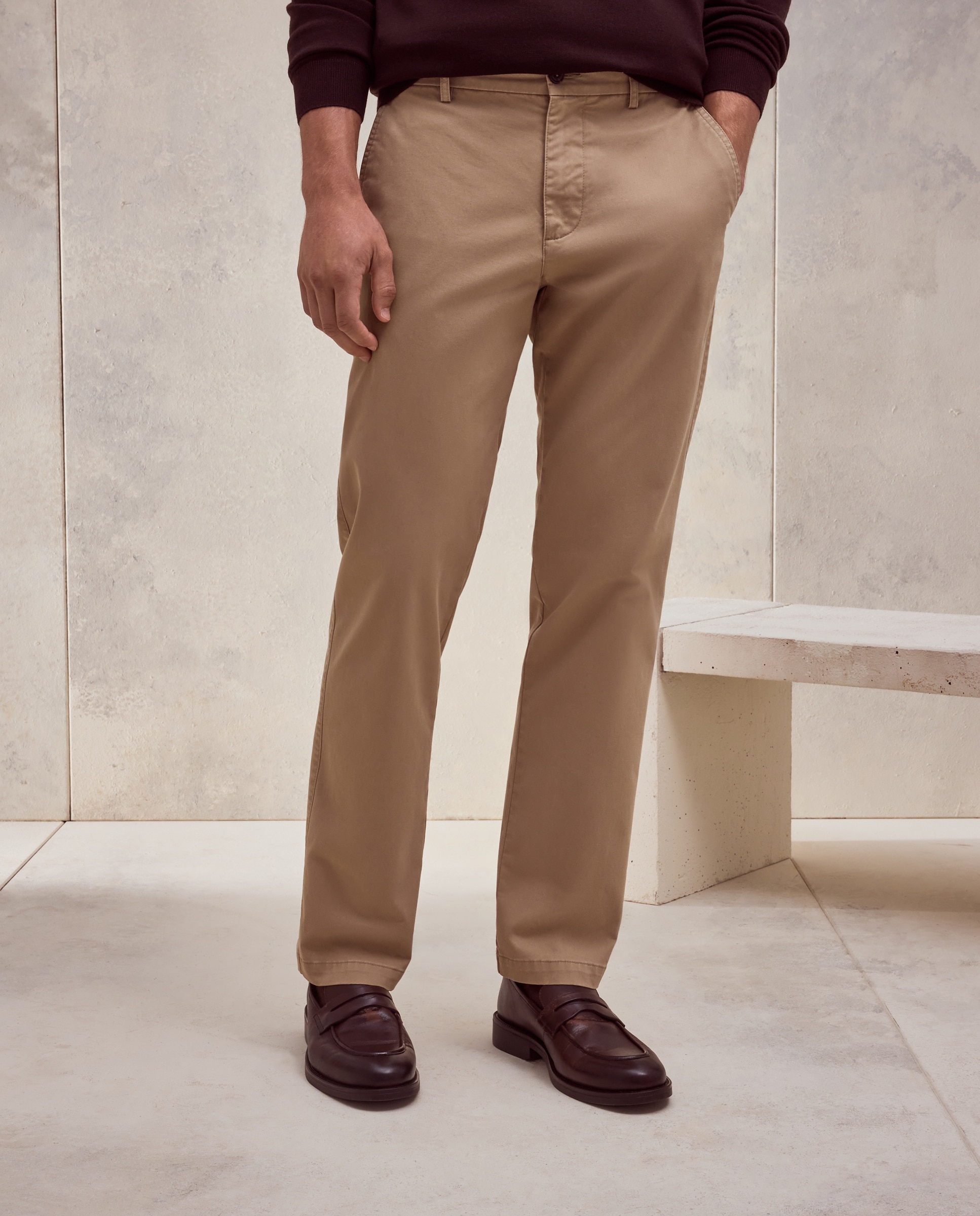Calças Desportivas Tipo Joggers Regular de Algodão Elastómero Castanho-2