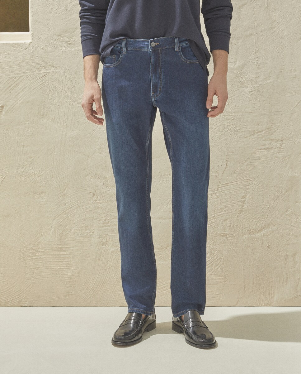 Jeans de Malha Regular Azul-escuro-2