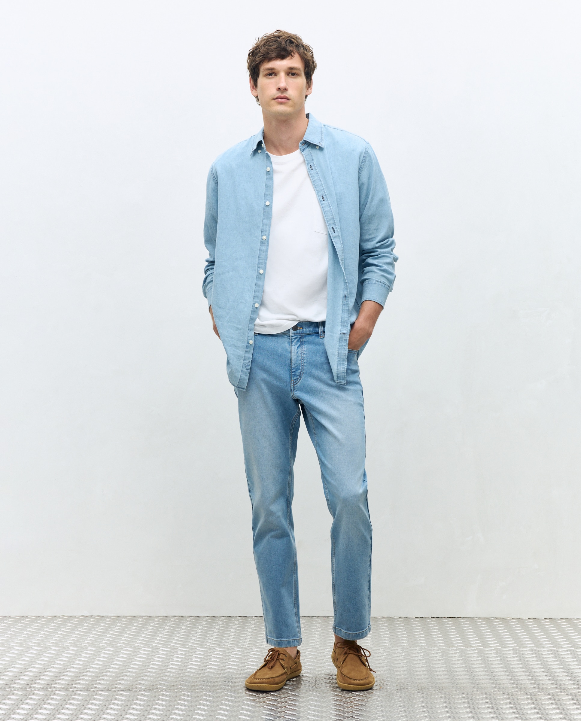 Jeans de Malha Regular Azul-claro-1