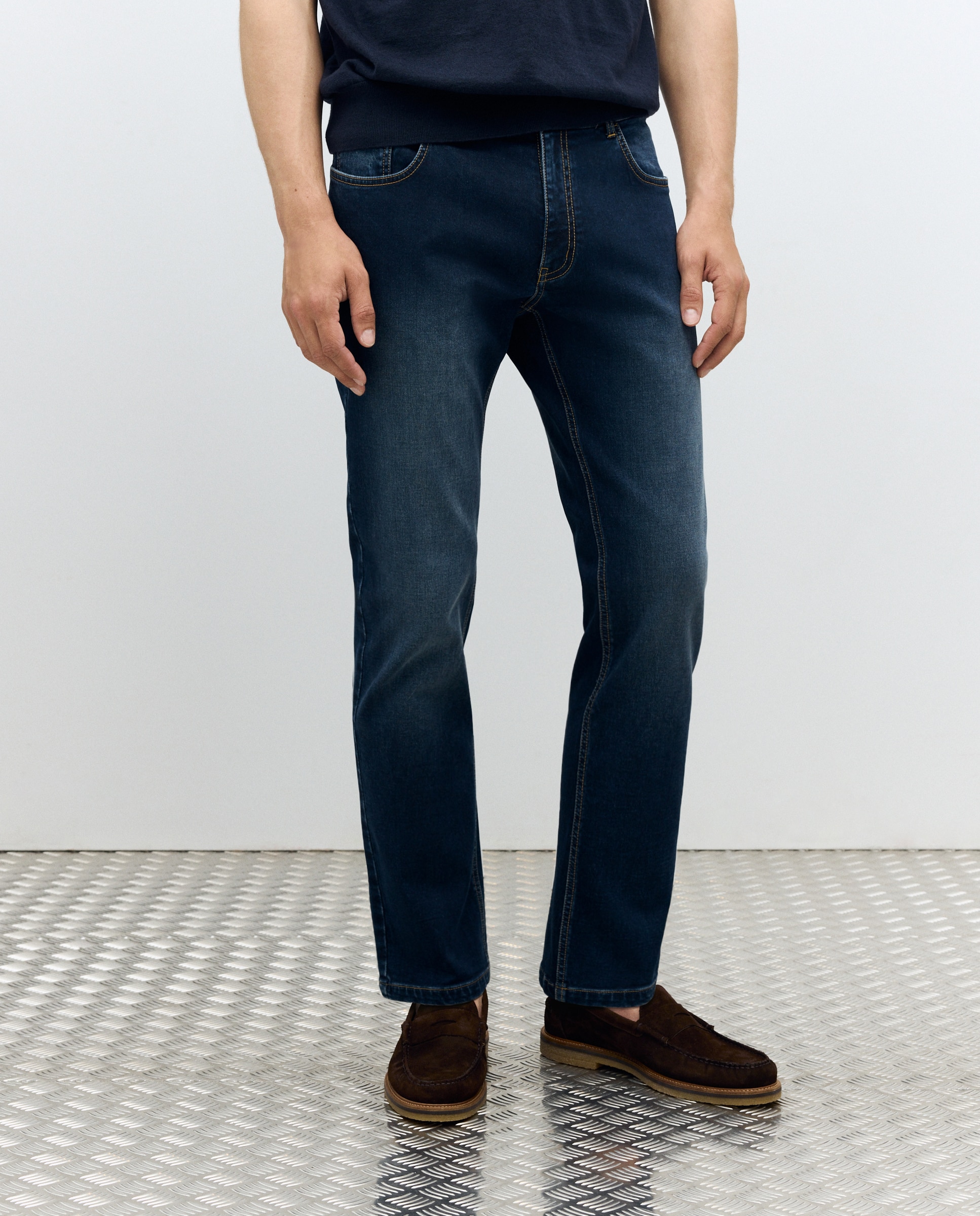 Jeans de Malha Regular Azul-marinho-2