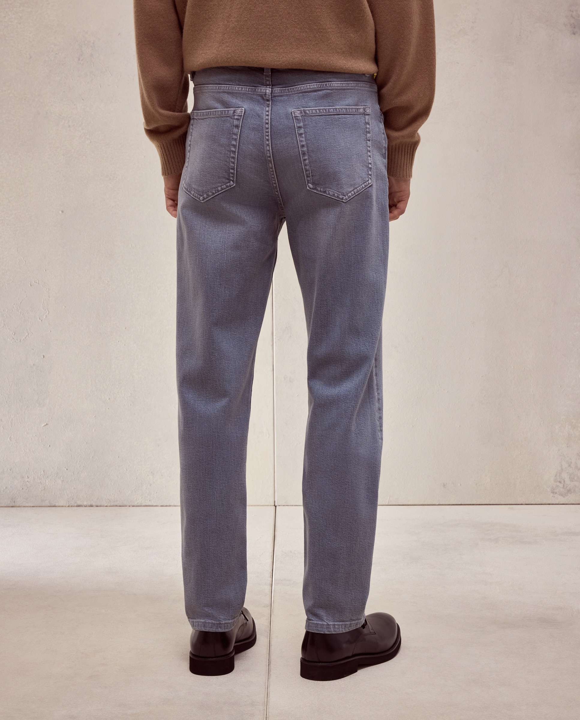 Jeans de Cinco Bolsos Straight de Algodão Elastómero Azul-3