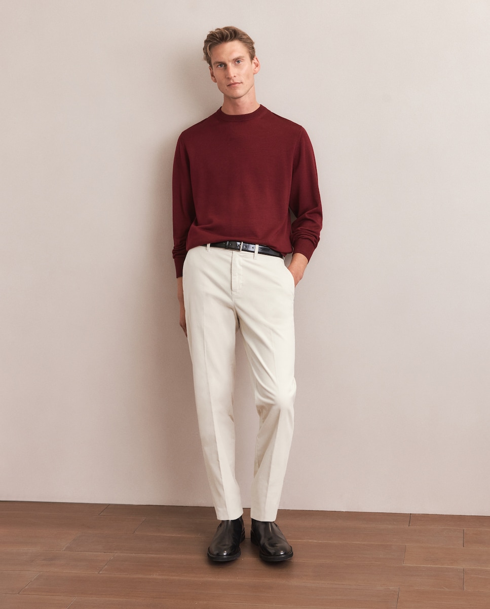 Calças de Bombazina Slim Fit Cru-1