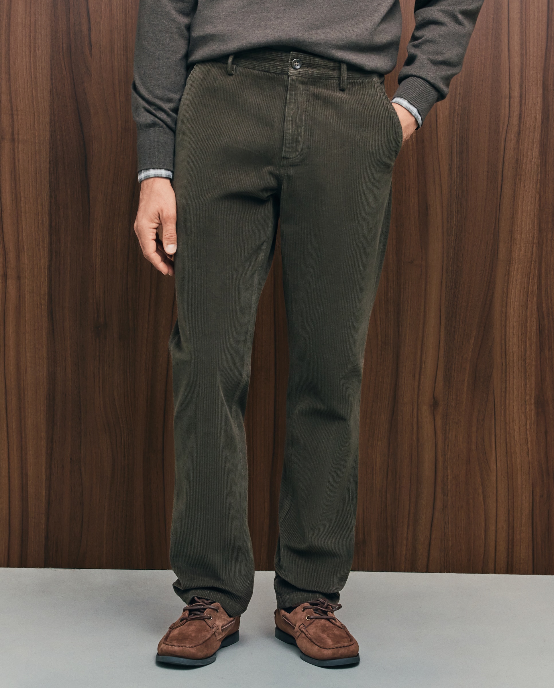 Pantalón pana regular fit tintado en prenda hombre - Emidio Tucci - Verde Verde-2
