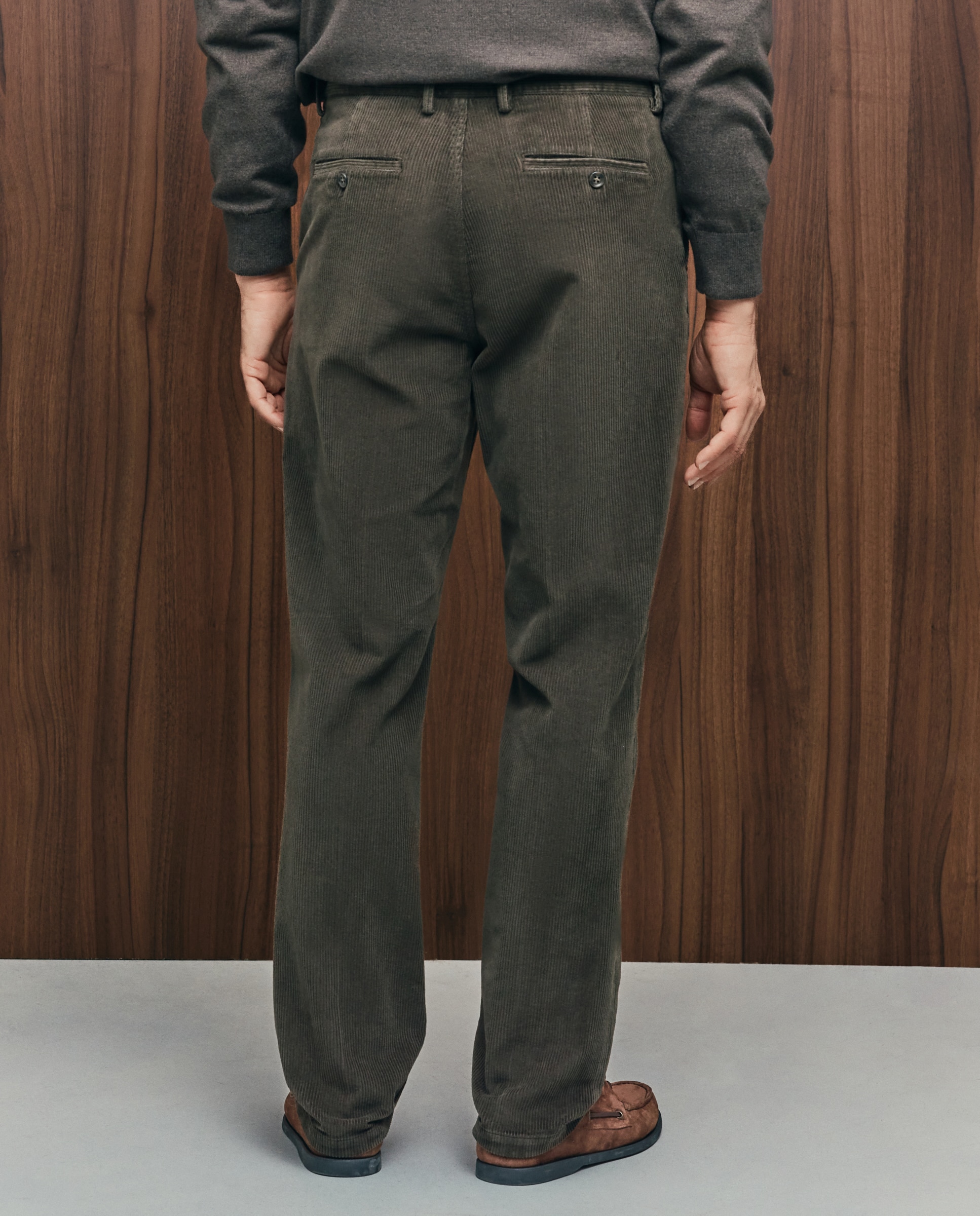 Pantalón pana regular fit tintado en prenda hombre - Emidio Tucci - Verde Verde-3