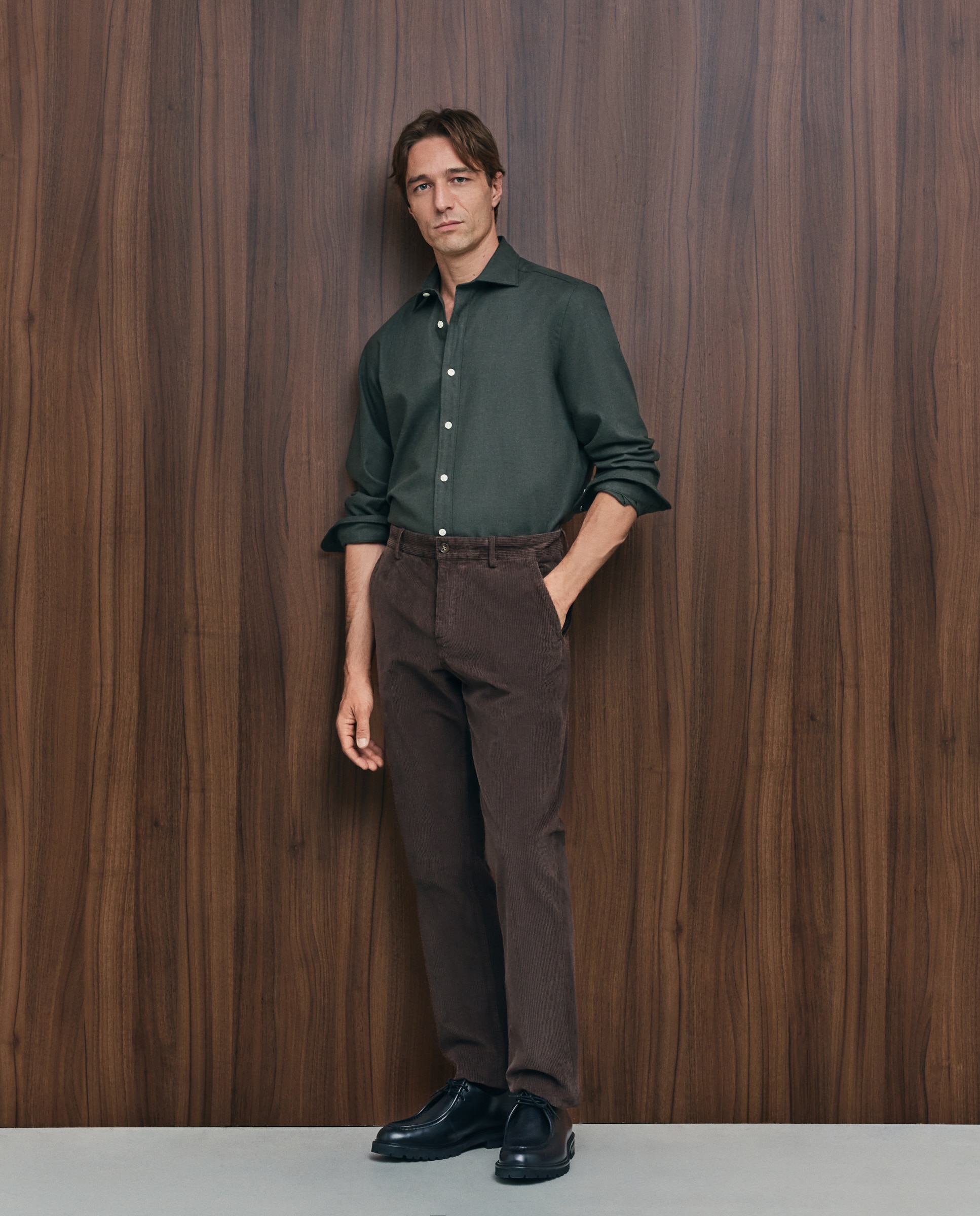 Pantalón pana regular fit tintado en prenda hombre - Emidio Tucci - Marrón Marrón-1