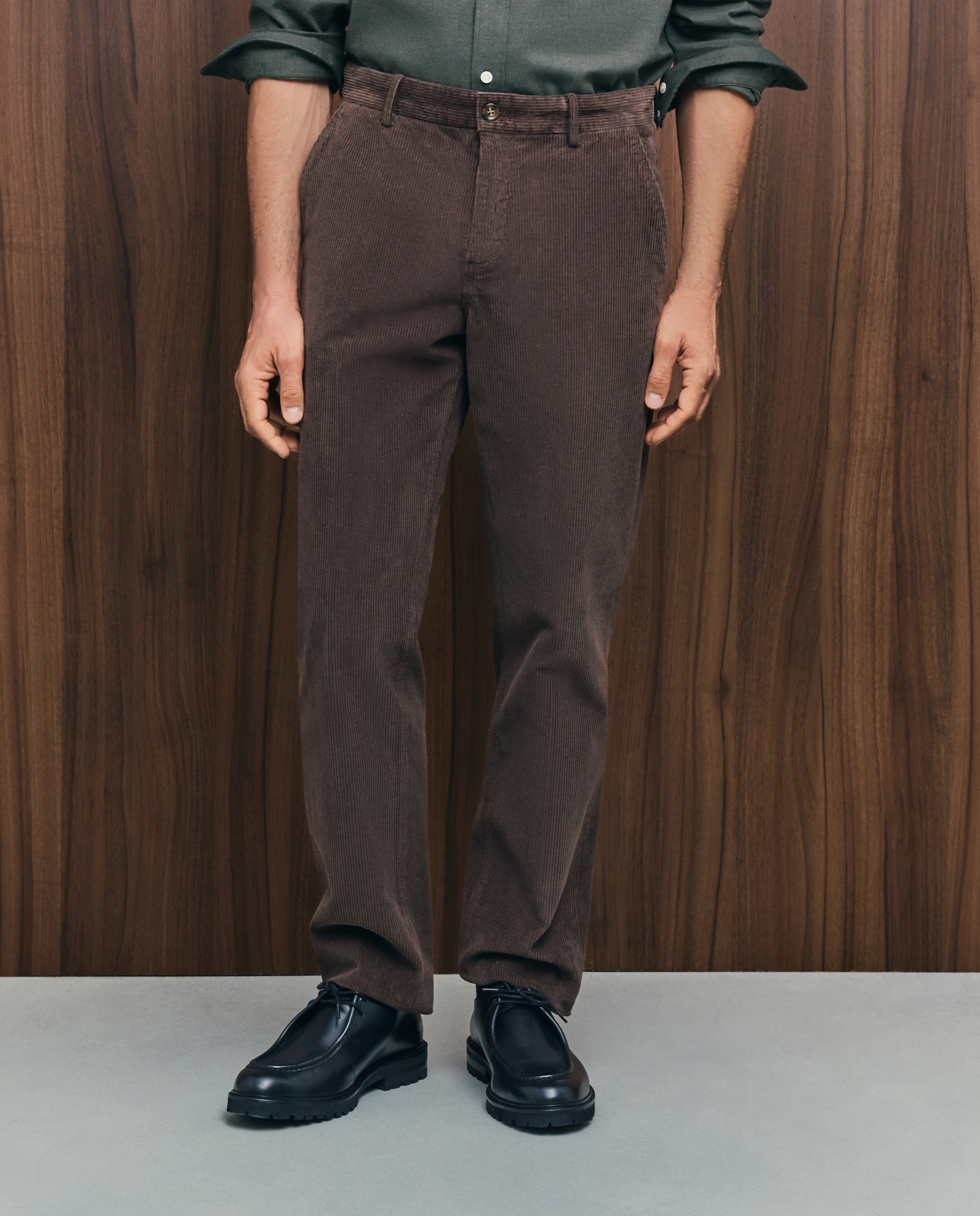 Pantalón pana regular fit tintado en prenda hombre - Emidio Tucci - Marrón Marrón-2