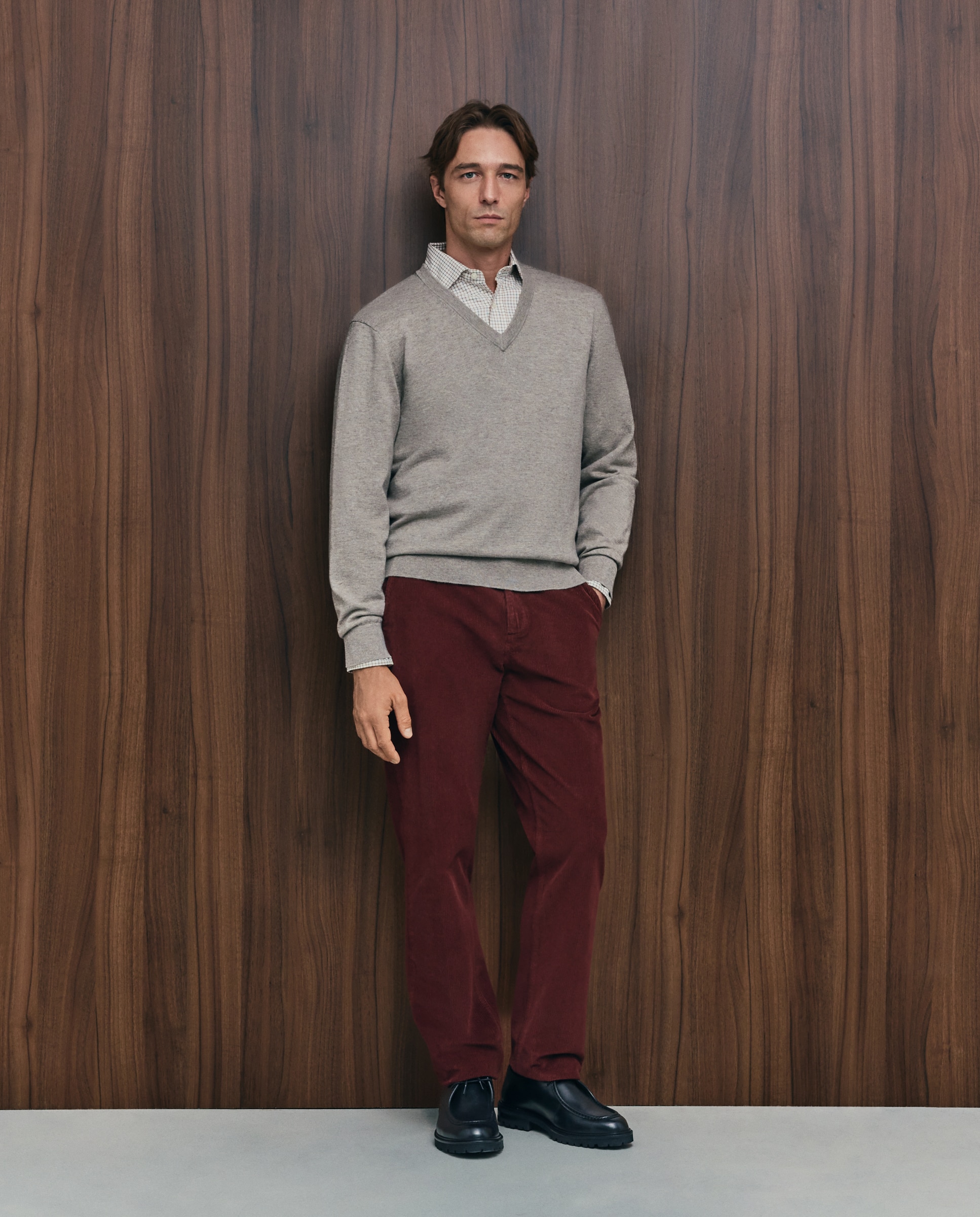 Pantalón pana regular fit tintado en prenda hombre - Emidio Tucci - Burdeos Burdeos-1