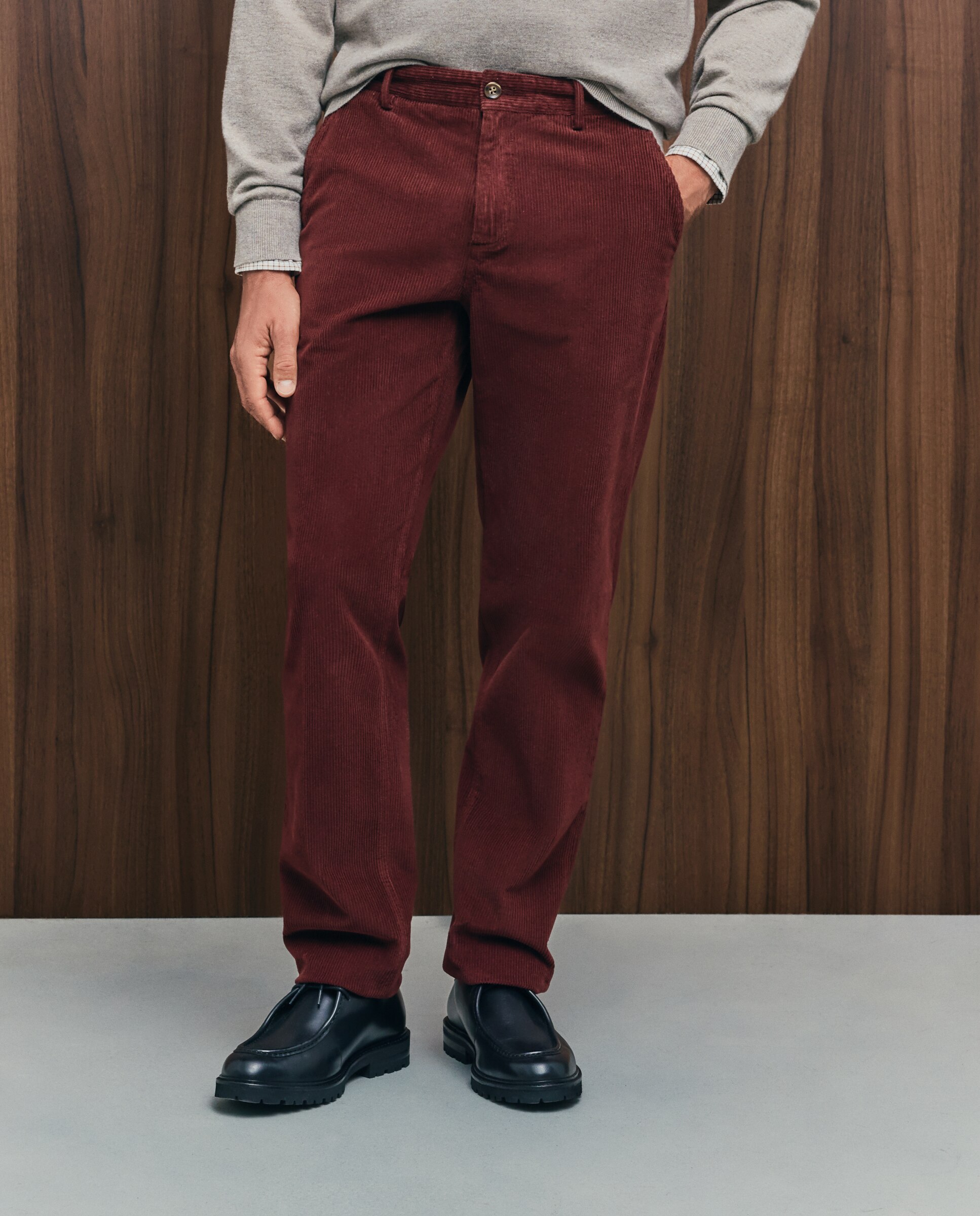 Pantalón pana regular fit tintado en prenda hombre - Emidio Tucci - Burdeos Burdeos-2