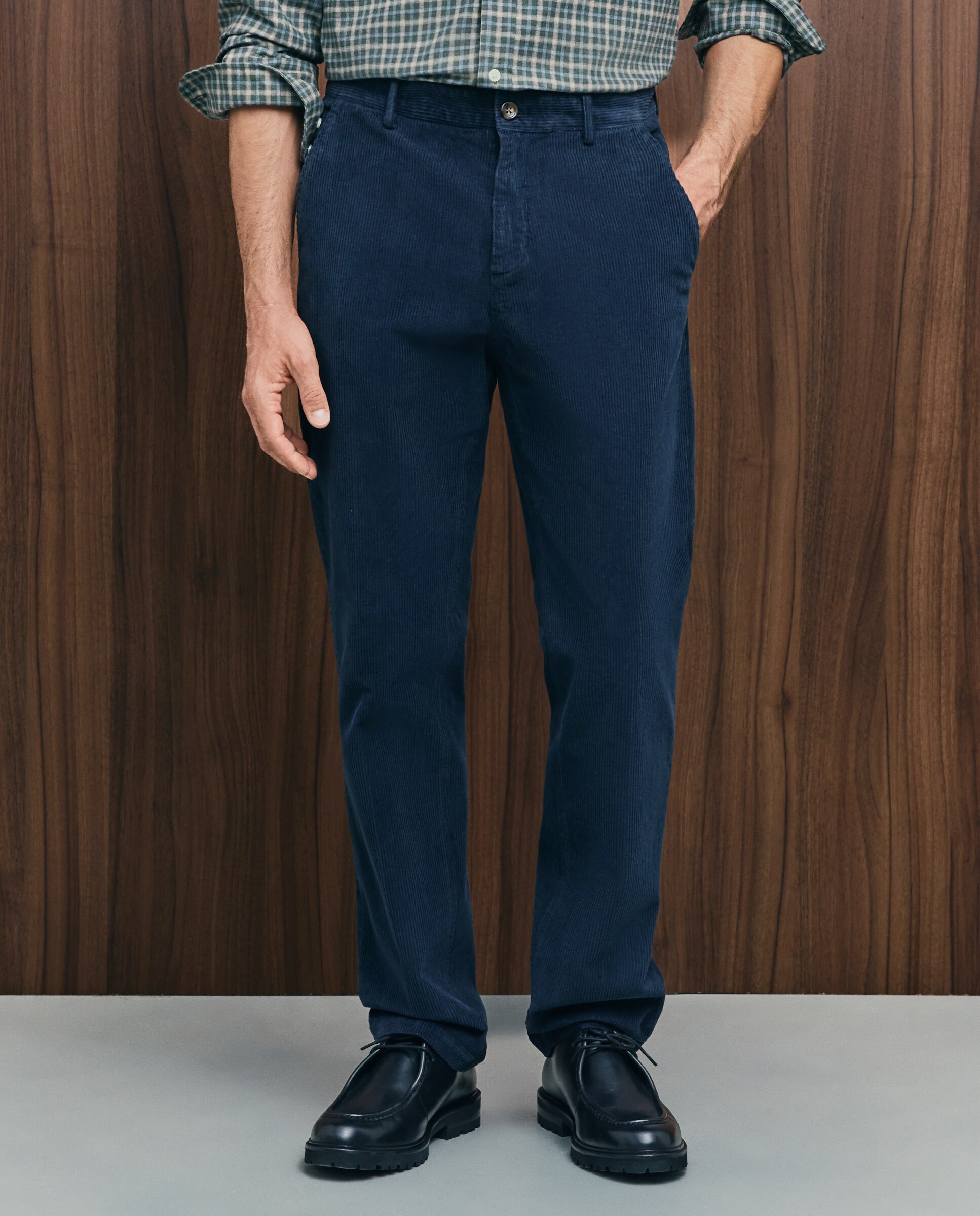 Pantalón pana regular fit tintado en prenda hombre - Emidio Tucci - Azul Azul-2