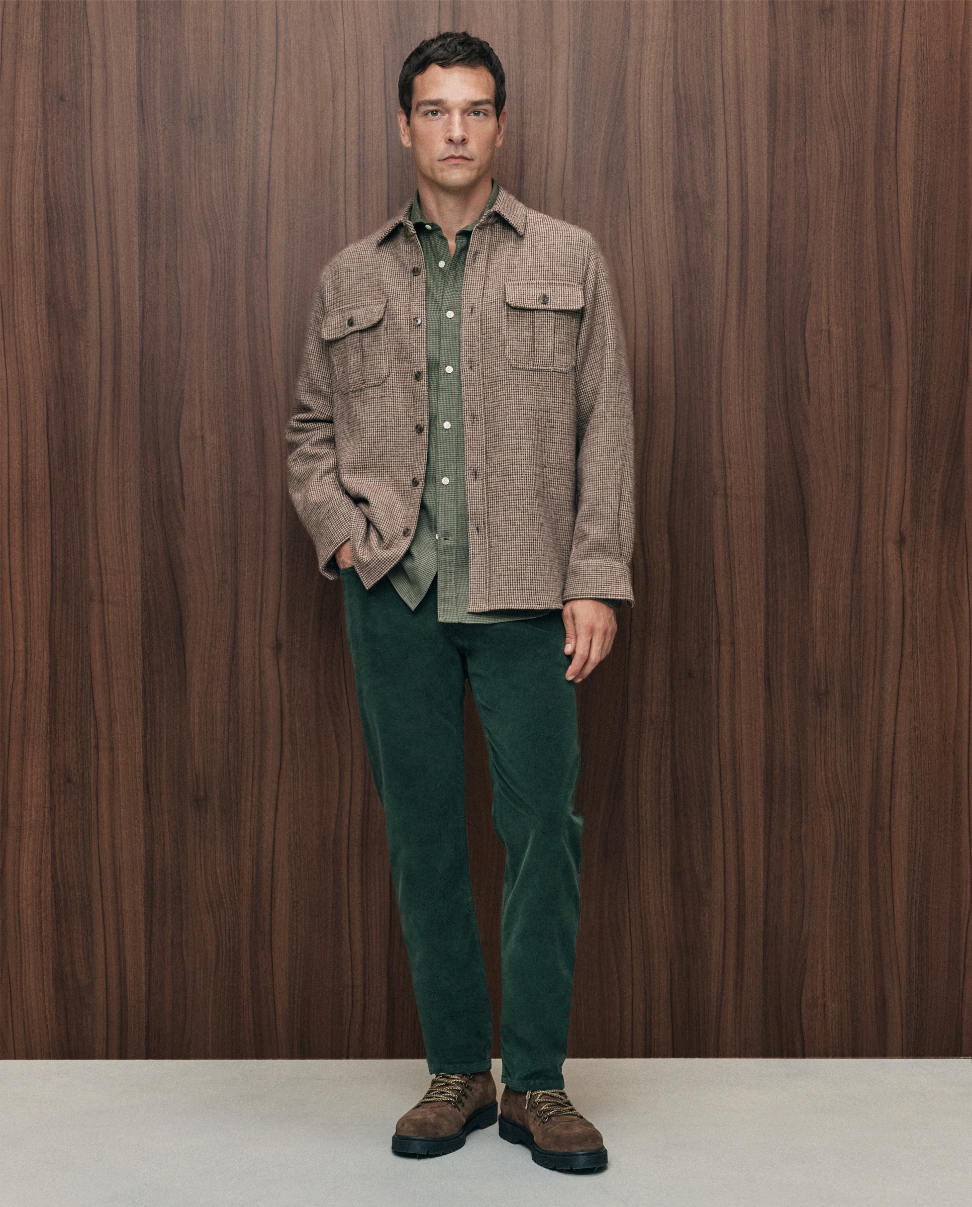 Pantalón pana regular fit cinco bolsillos hombre - Emidio Tucci - Verde Verde-1