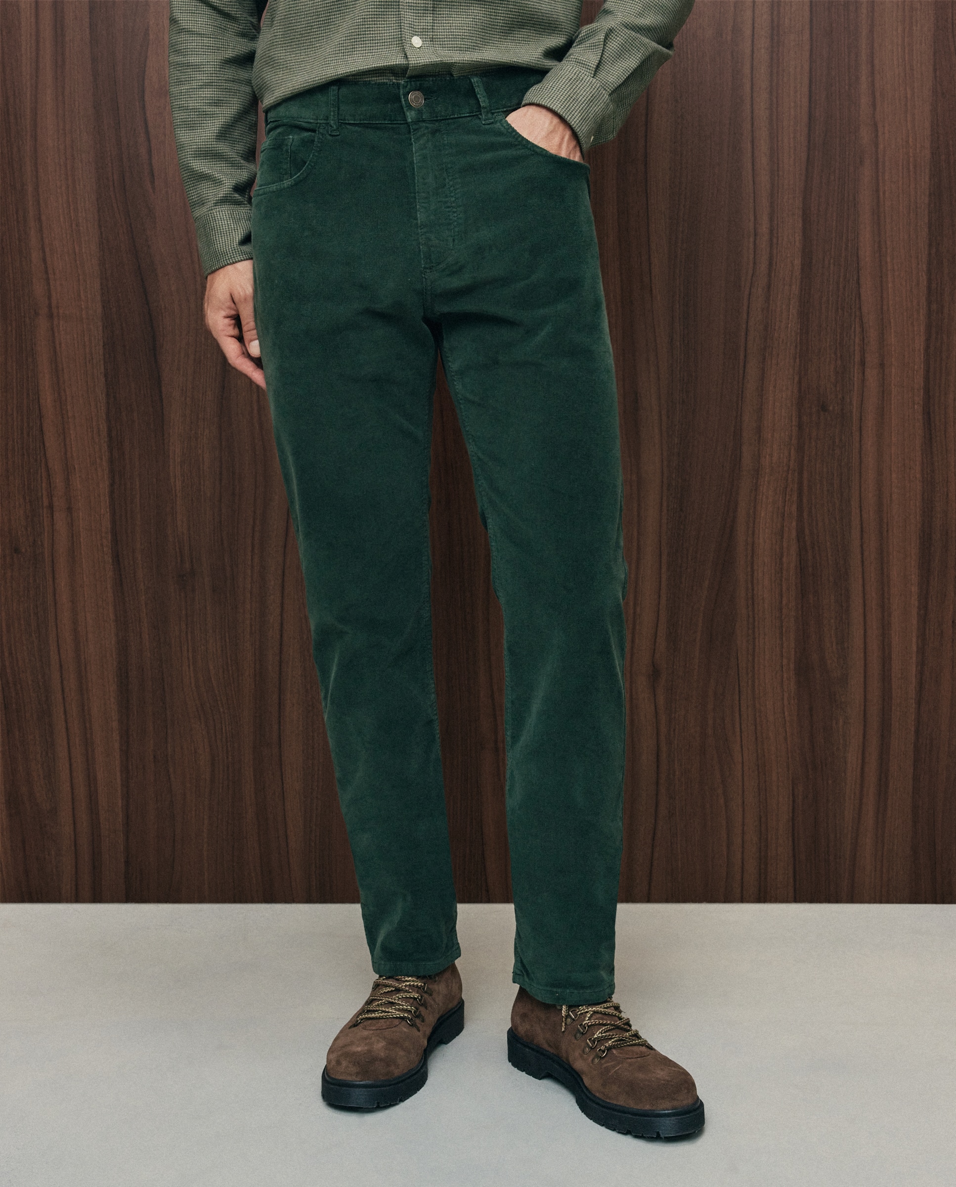 Pantalón pana regular fit cinco bolsillos hombre - Emidio Tucci - Verde Verde-2