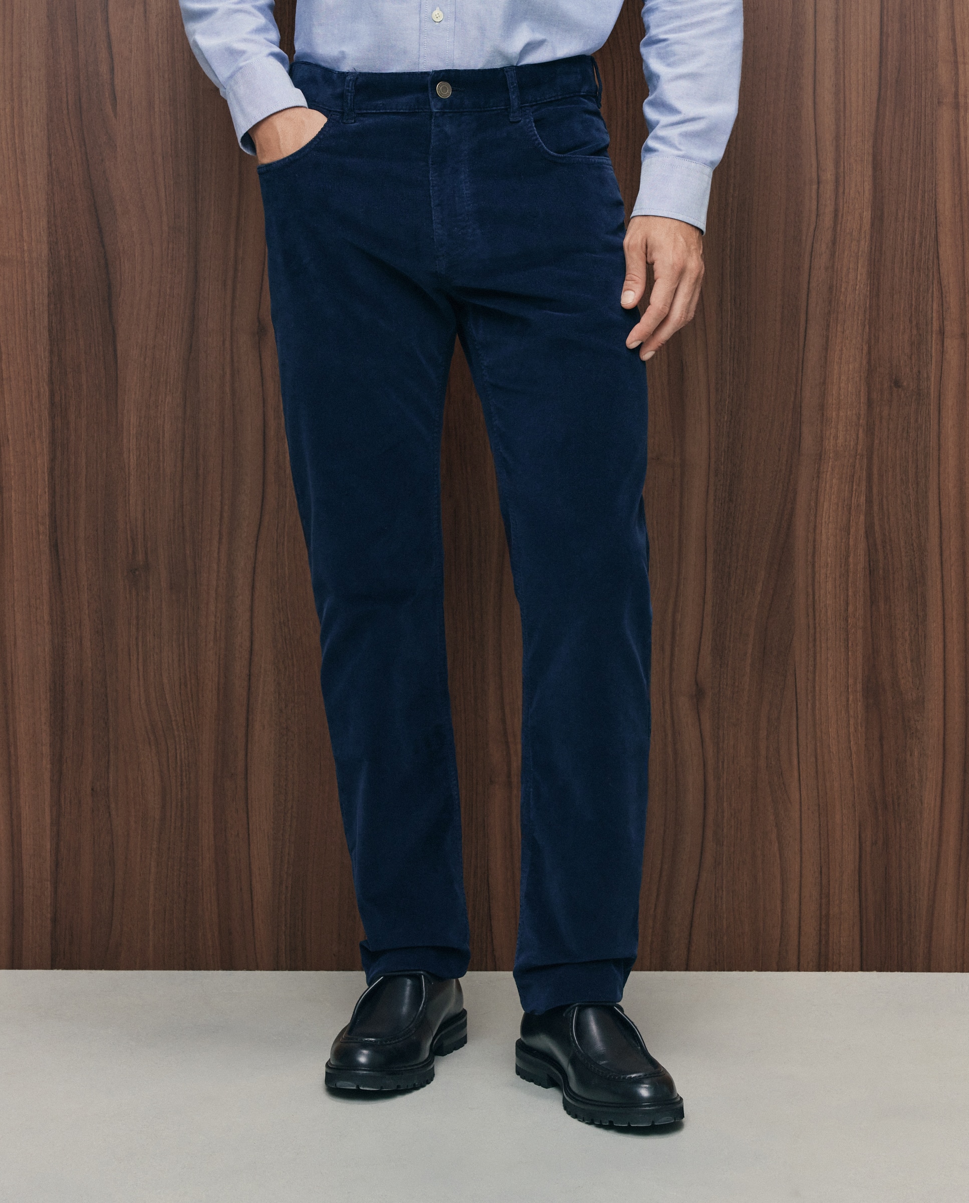 Pantalón pana regular fit cinco bolsillos hombre - Emidio Tucci - Azul Azul-2