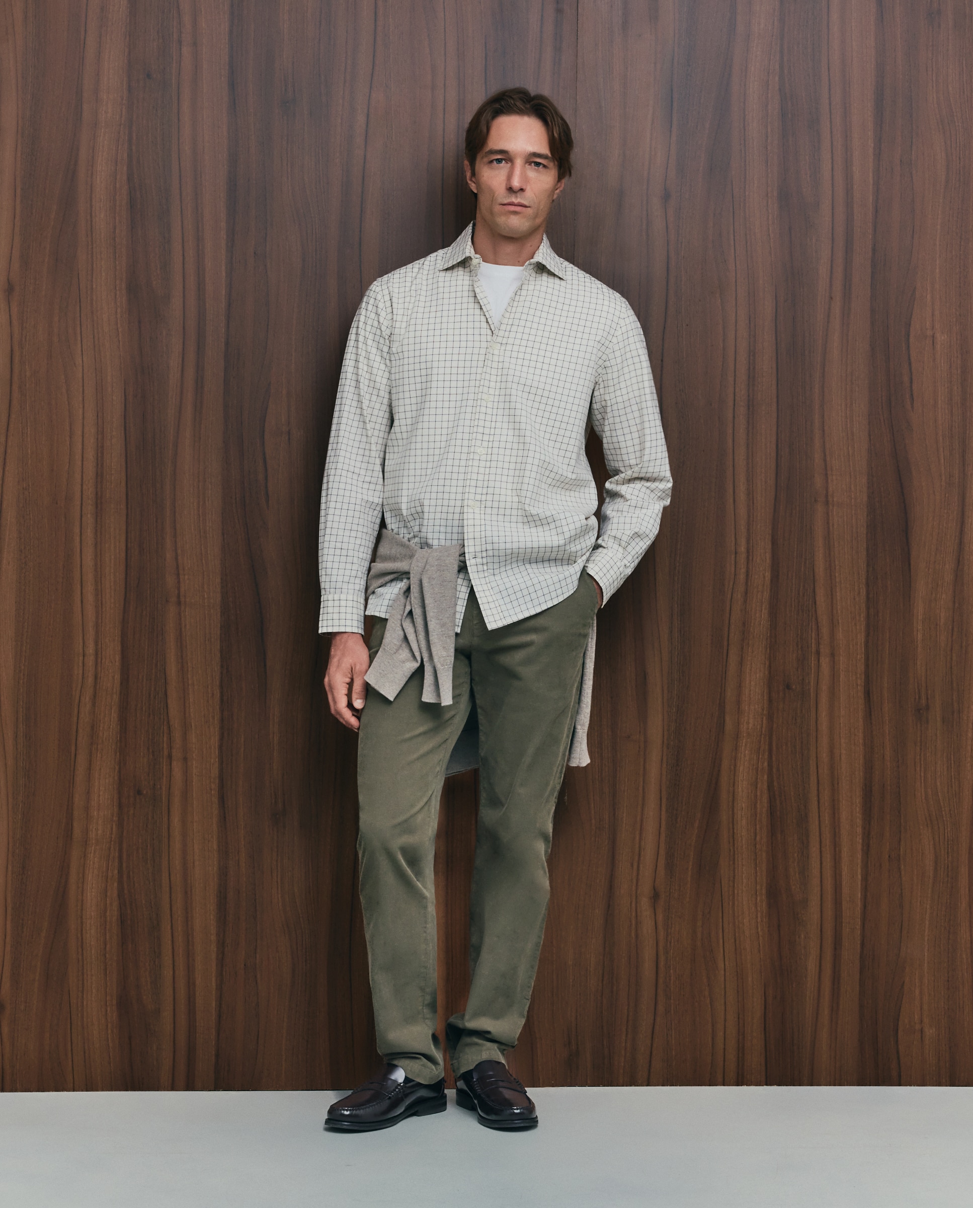 Pantalón pana slim fit tintado en prenda hombre - Emidio Tucci - Verde Verde-1