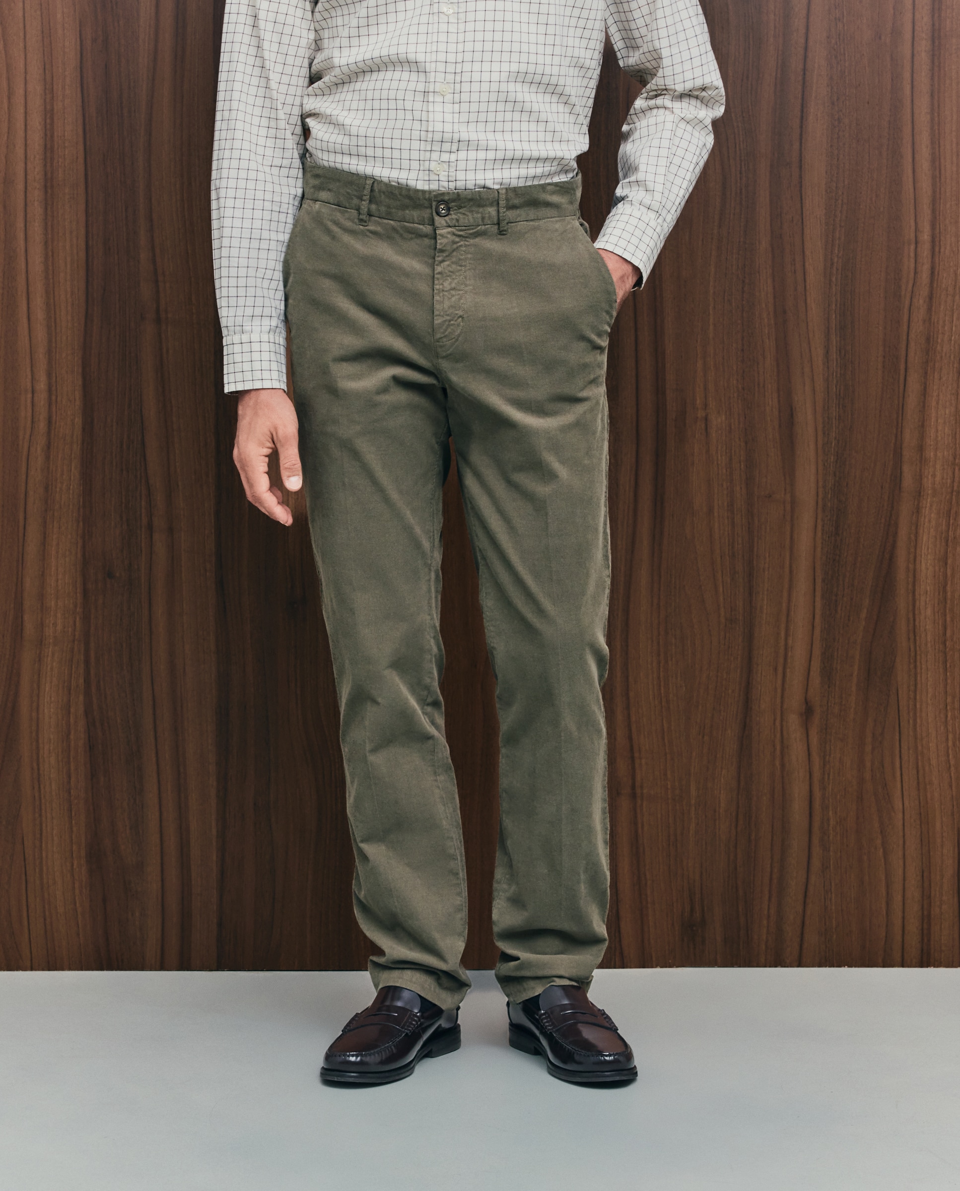 Pantalón pana slim fit tintado en prenda hombre - Emidio Tucci - Verde Verde-2