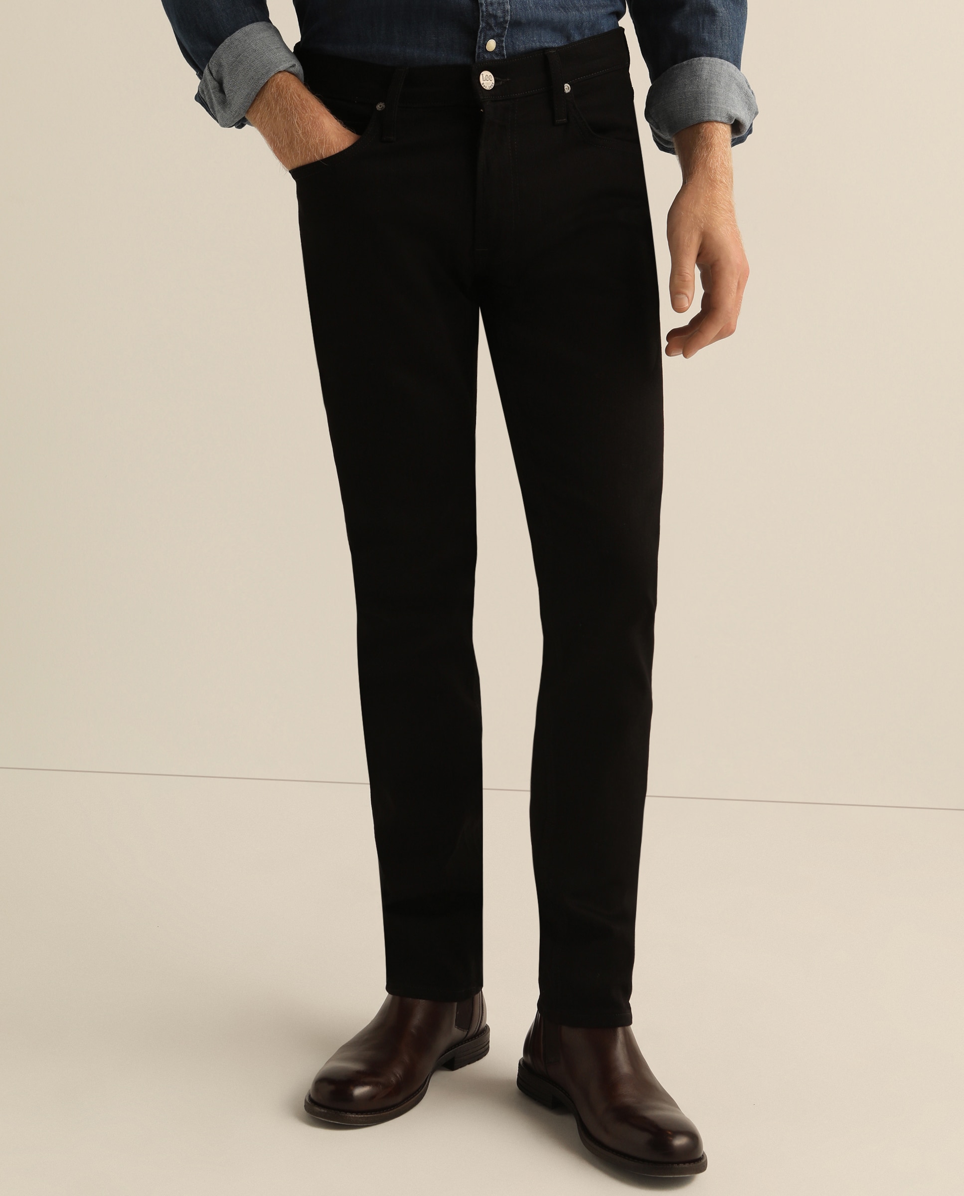 Jeans regular pretas de homem Preto-2