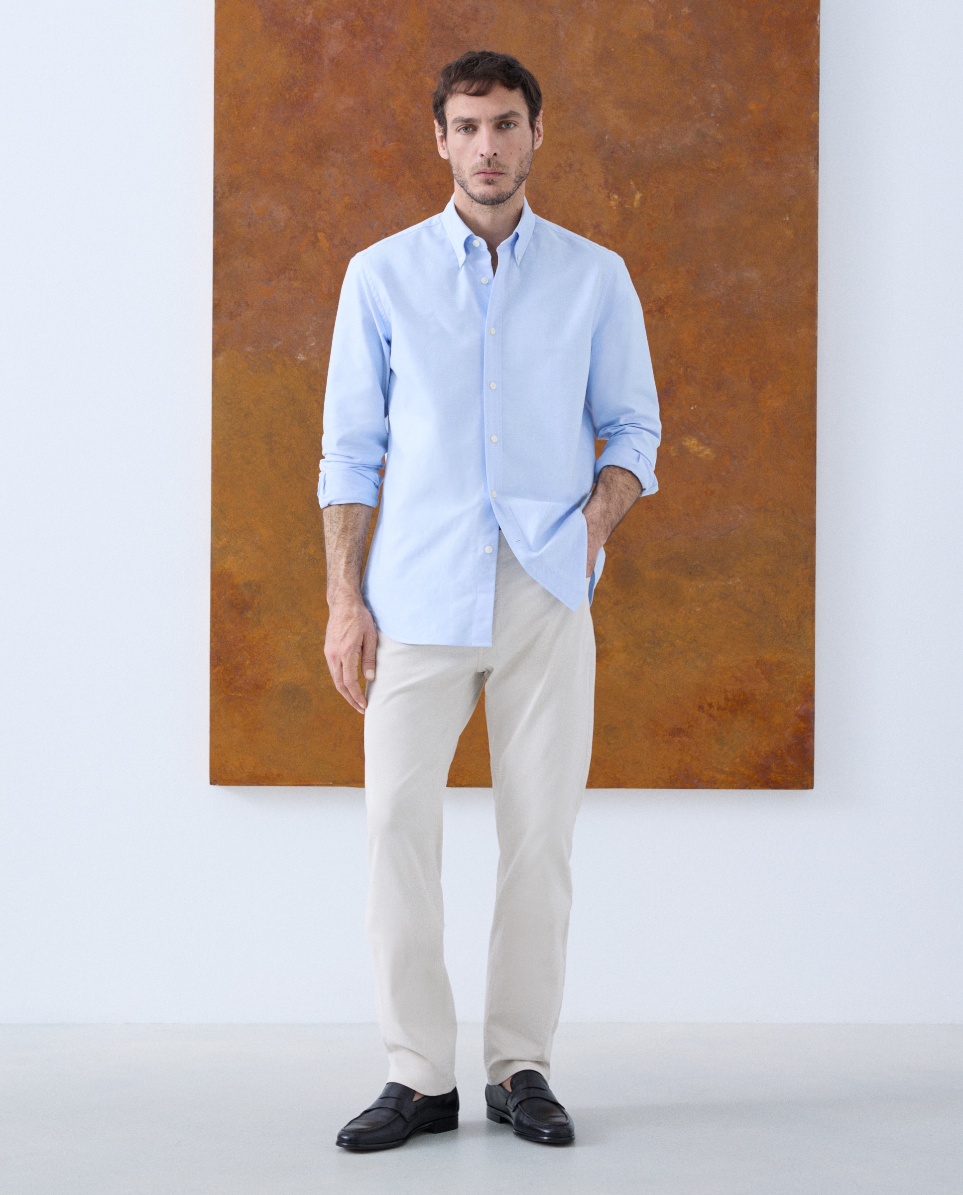 Calças de 5 Bolsos Regular Fit Pedra-1