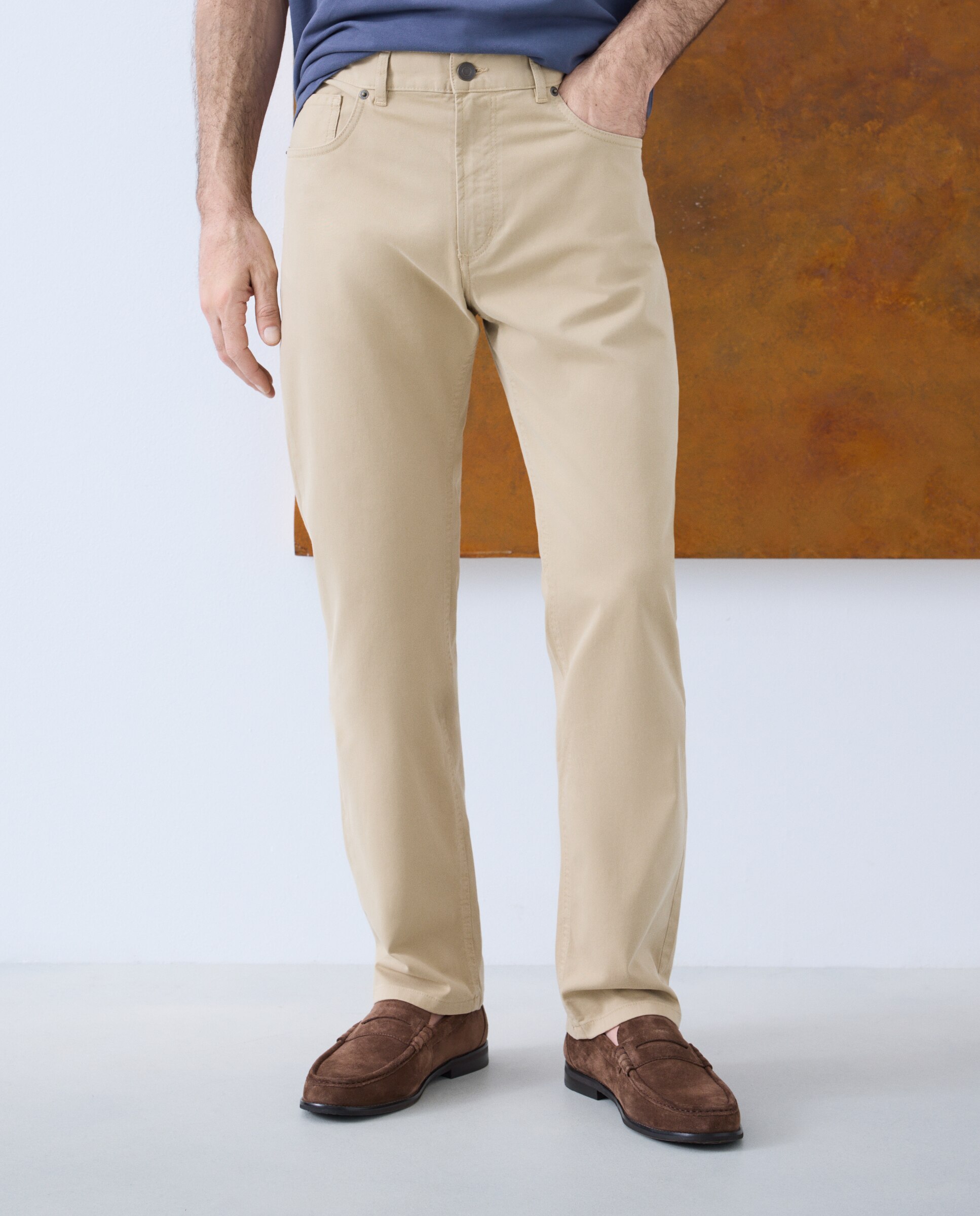 Pantalón 5 bolsillos slim fit twill hombre - Emidio Tucci - Camel Camel-2