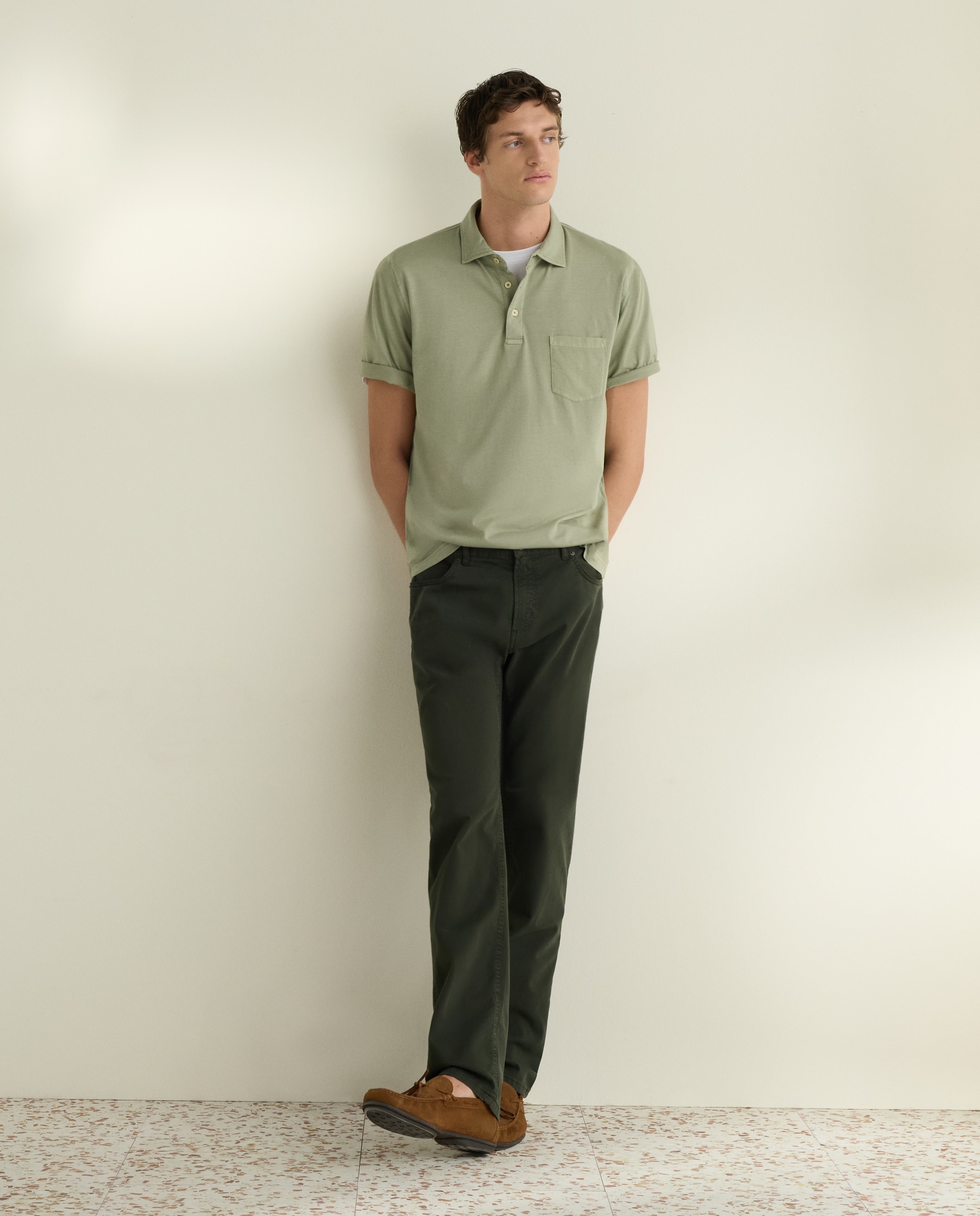 Pantalón 5 bolsillos slim fit twill hombre - Emidio Tucci - Verde Verde-1