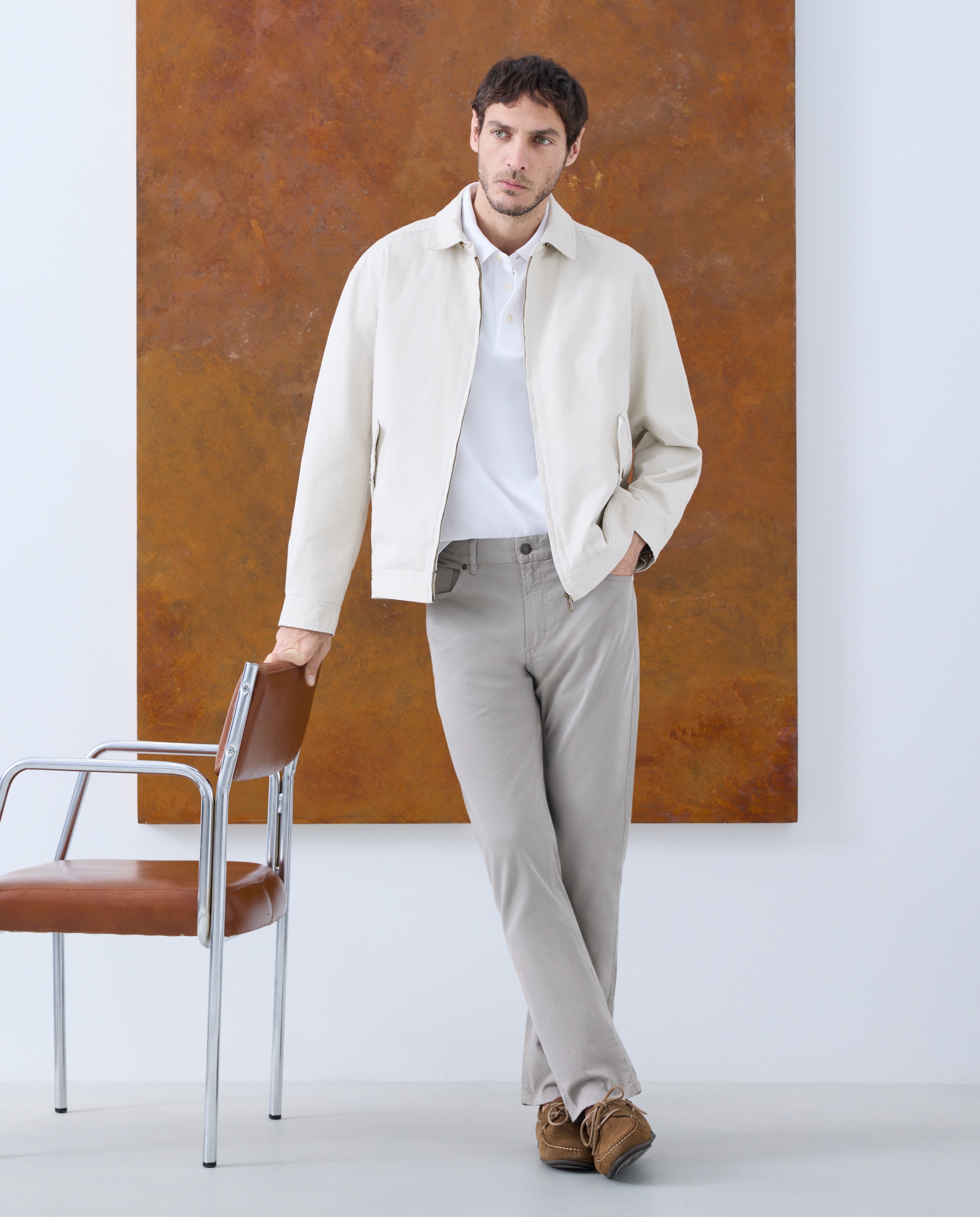 Pantalón 5 bolsillos slim fit twill hombre - Emidio Tucci - Marrón claro Marrón claro-1