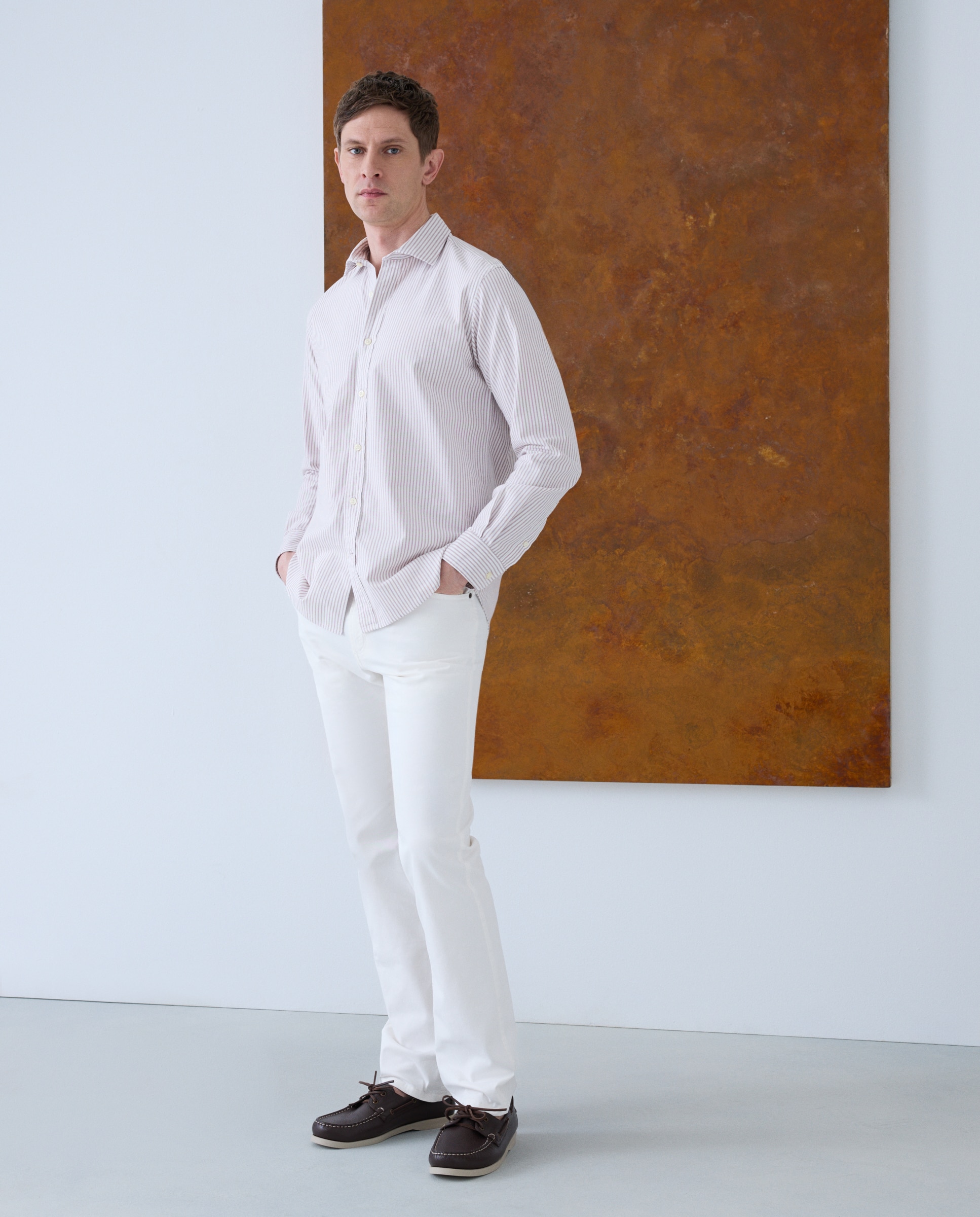Pantalón 5 bolsillos regular fit twill hombre - Emidio Tucci - Blanco Blanco-1