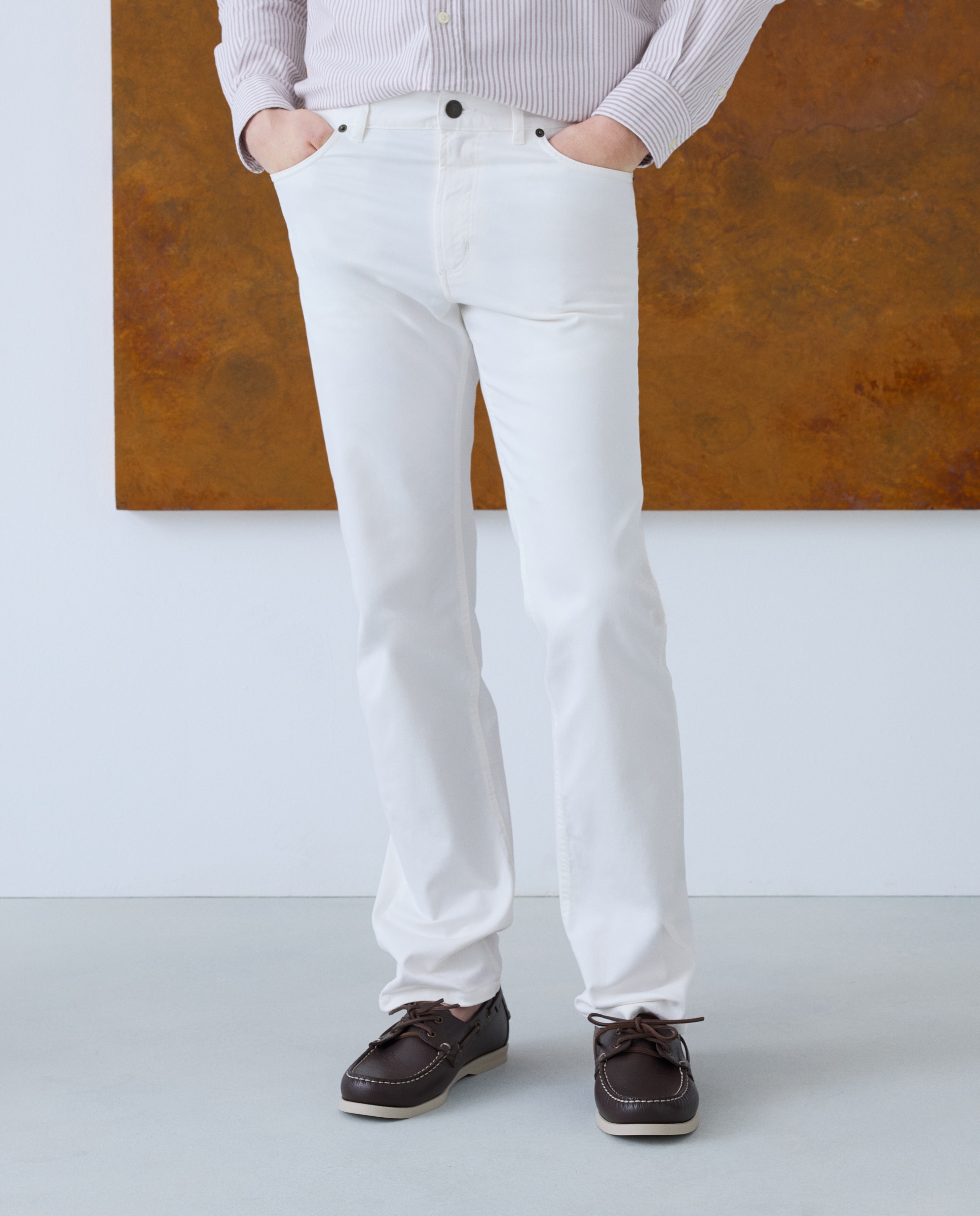 Pantalón 5 bolsillos regular fit twill hombre - Emidio Tucci - Blanco Blanco-2