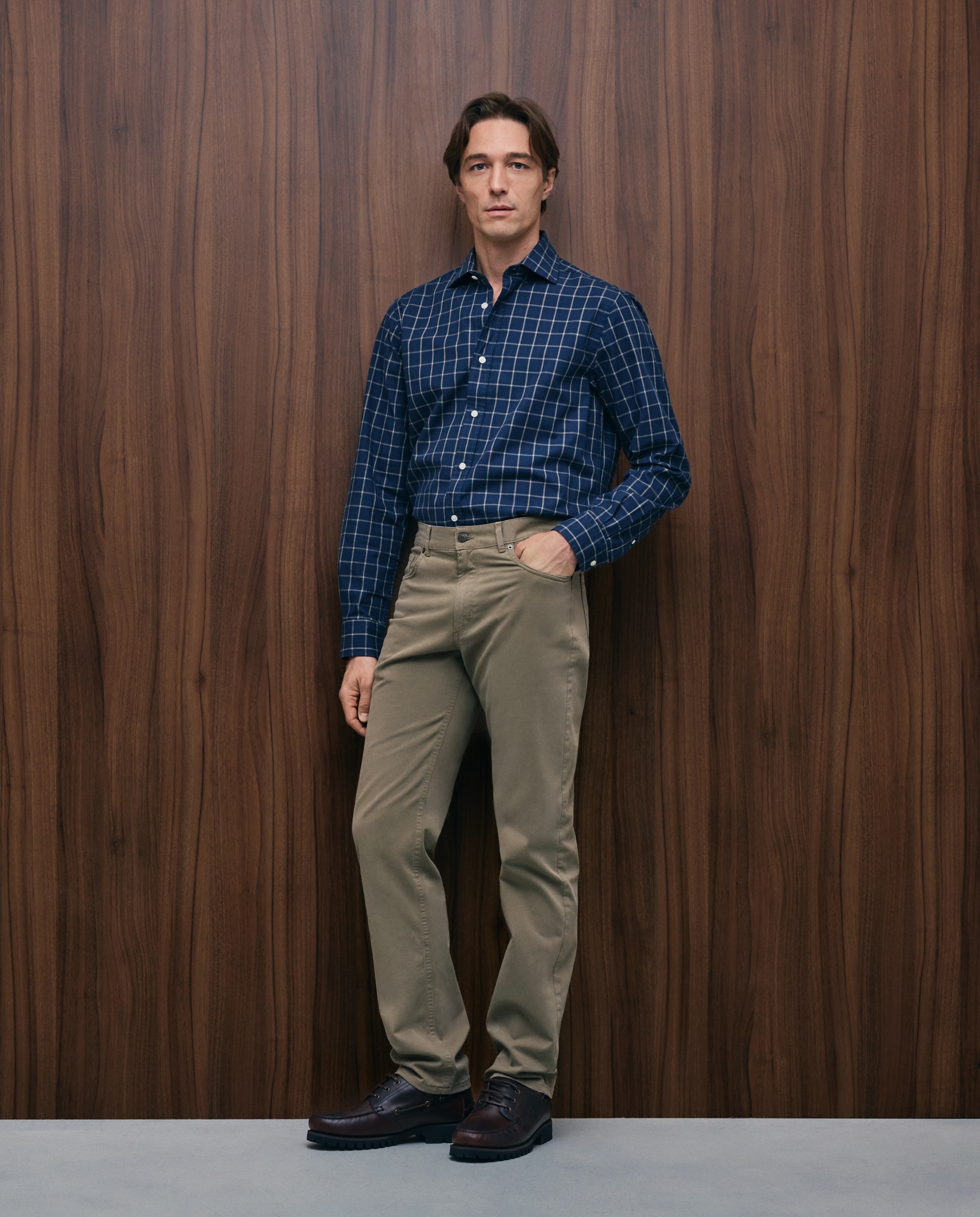 Pantalón 5 bolsillos regular fit twill hombre - Emidio Tucci - Kaki Kaki-1