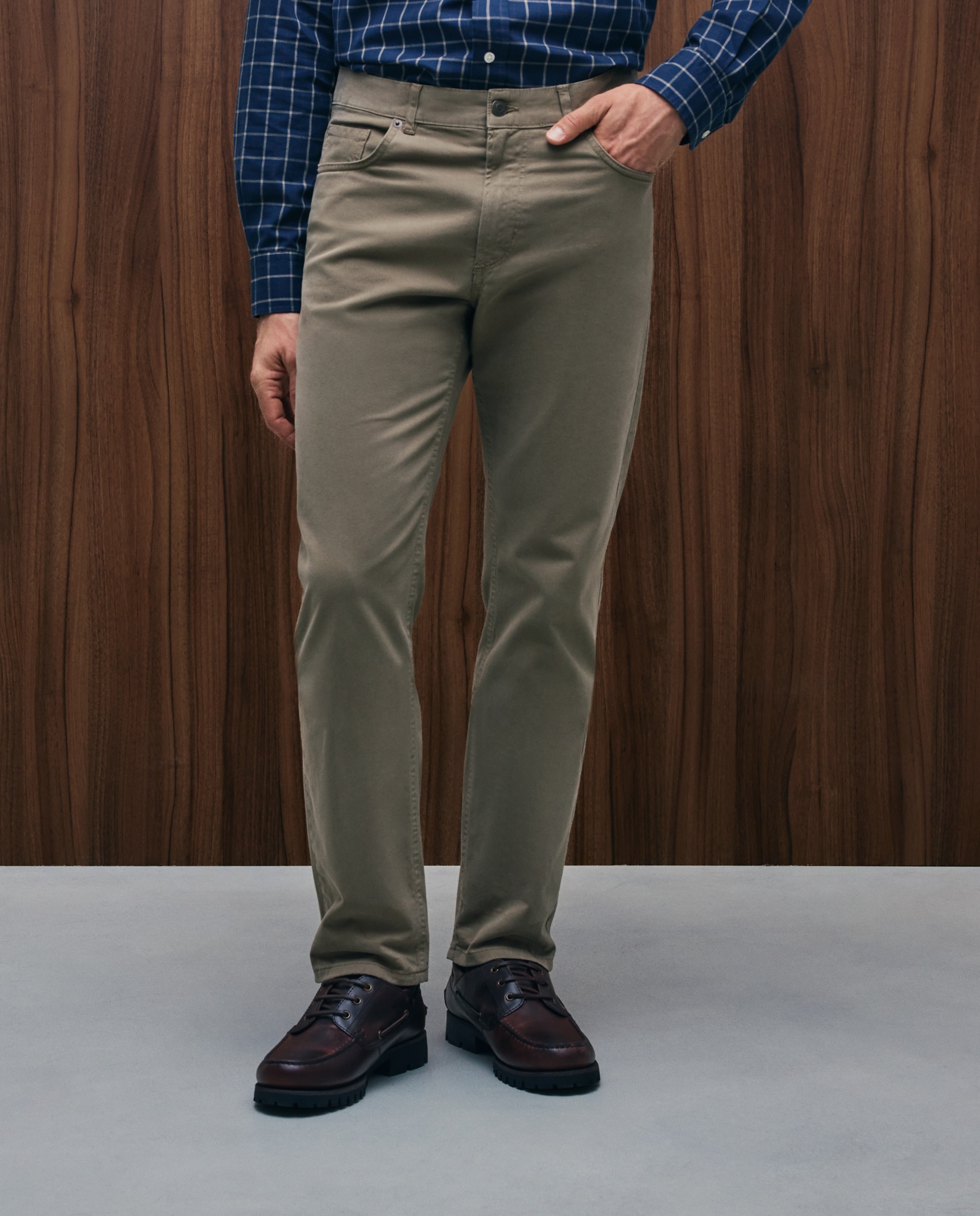 Pantalón 5 bolsillos regular fit twill hombre - Emidio Tucci - Kaki Kaki-2