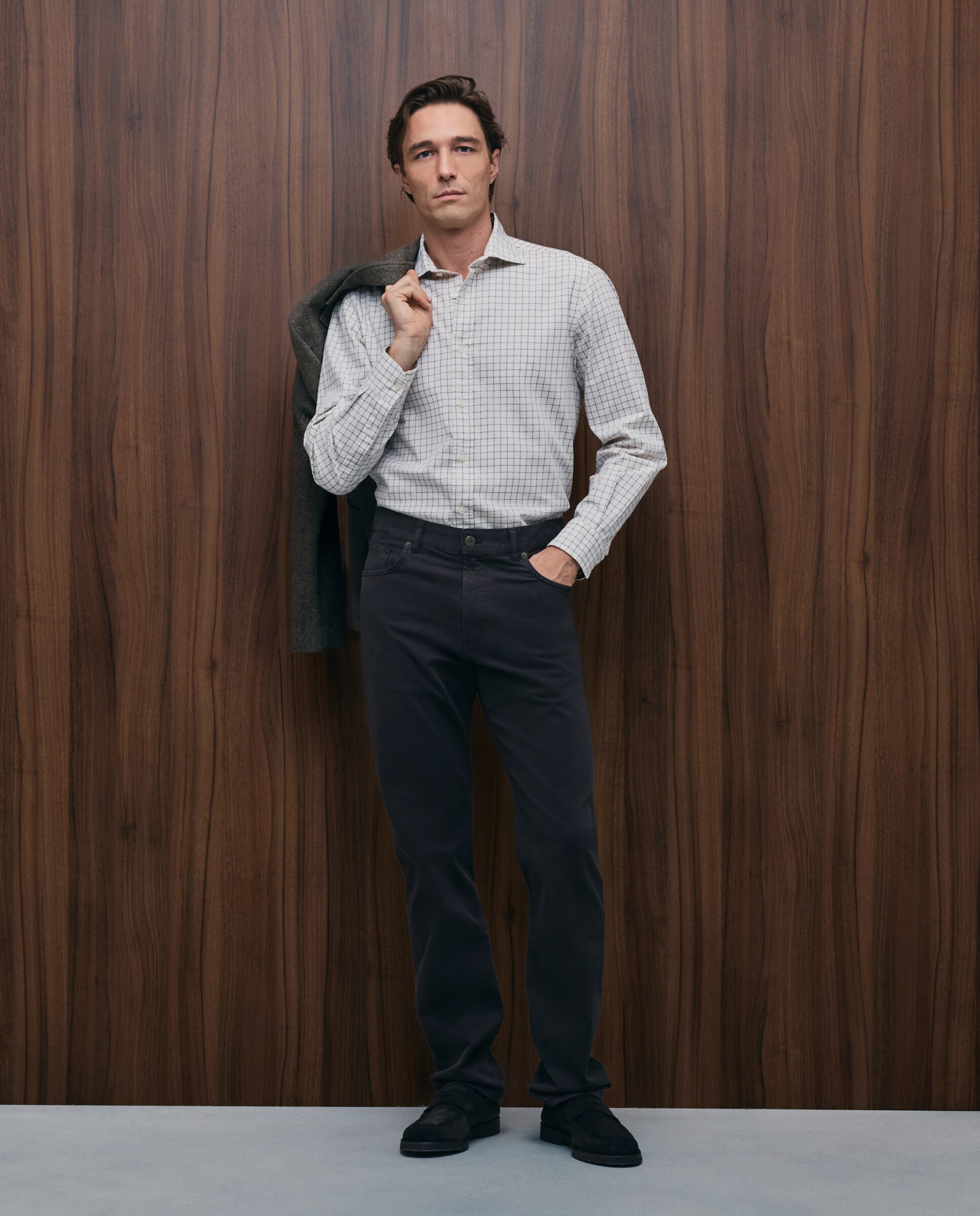 Pantalón 5 bolsillos regular fit twill hombre - Emidio Tucci - Marrón Marrón-1