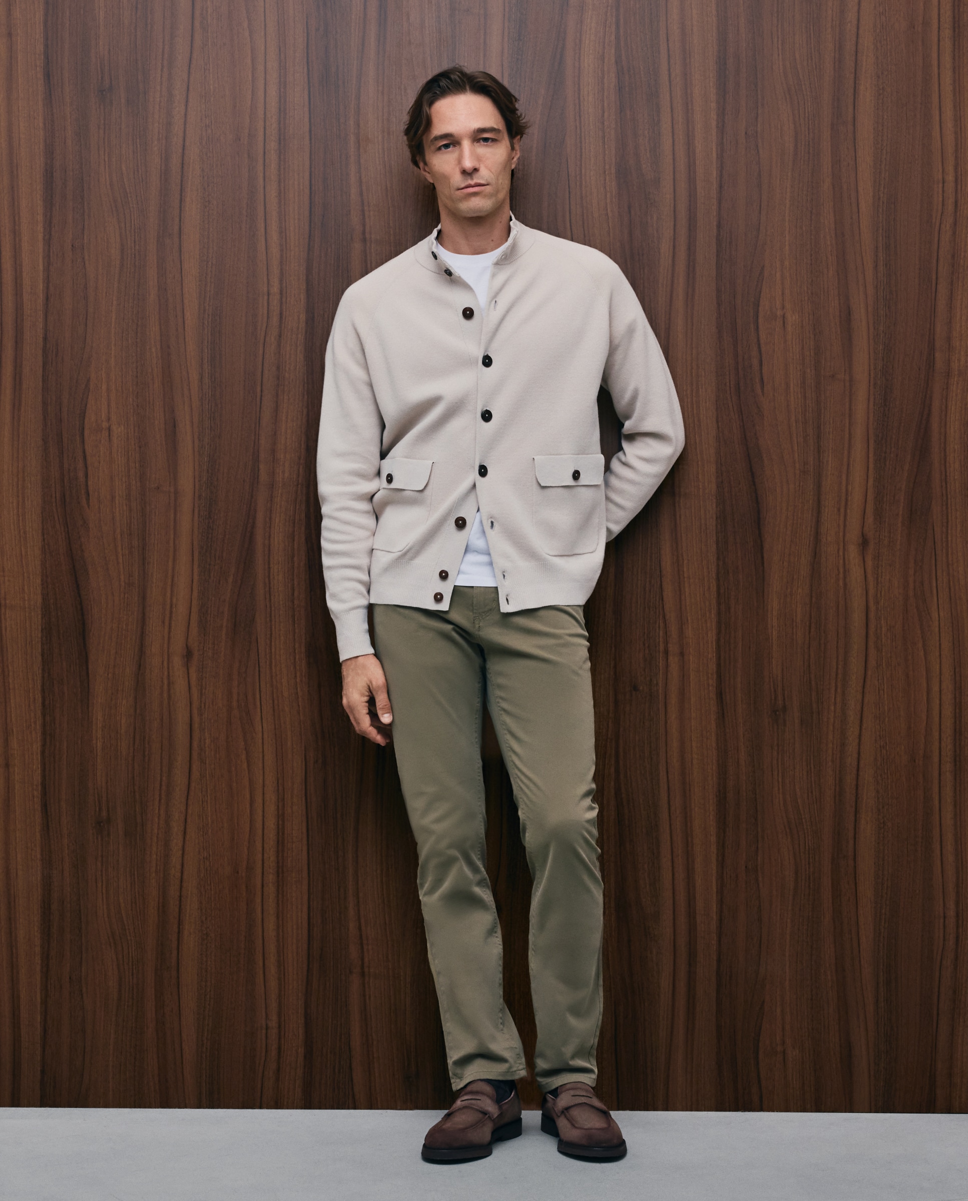 Pantalón 5 bolsillos slim fit twill hombre - Emidio Tucci - Kaki Kaki-1