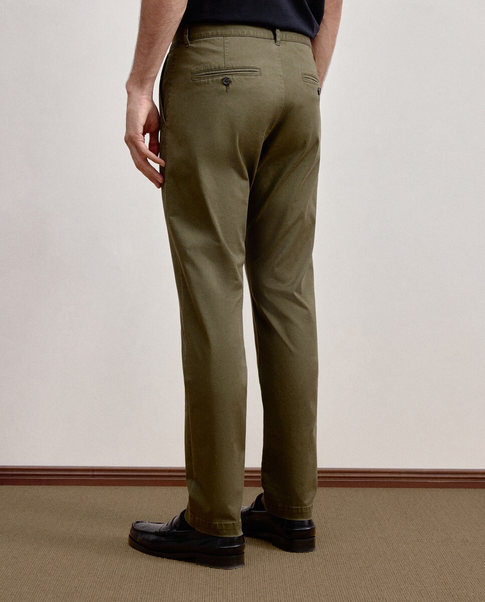 Calças Casual Slim de Algodão Elastómero Verde-3