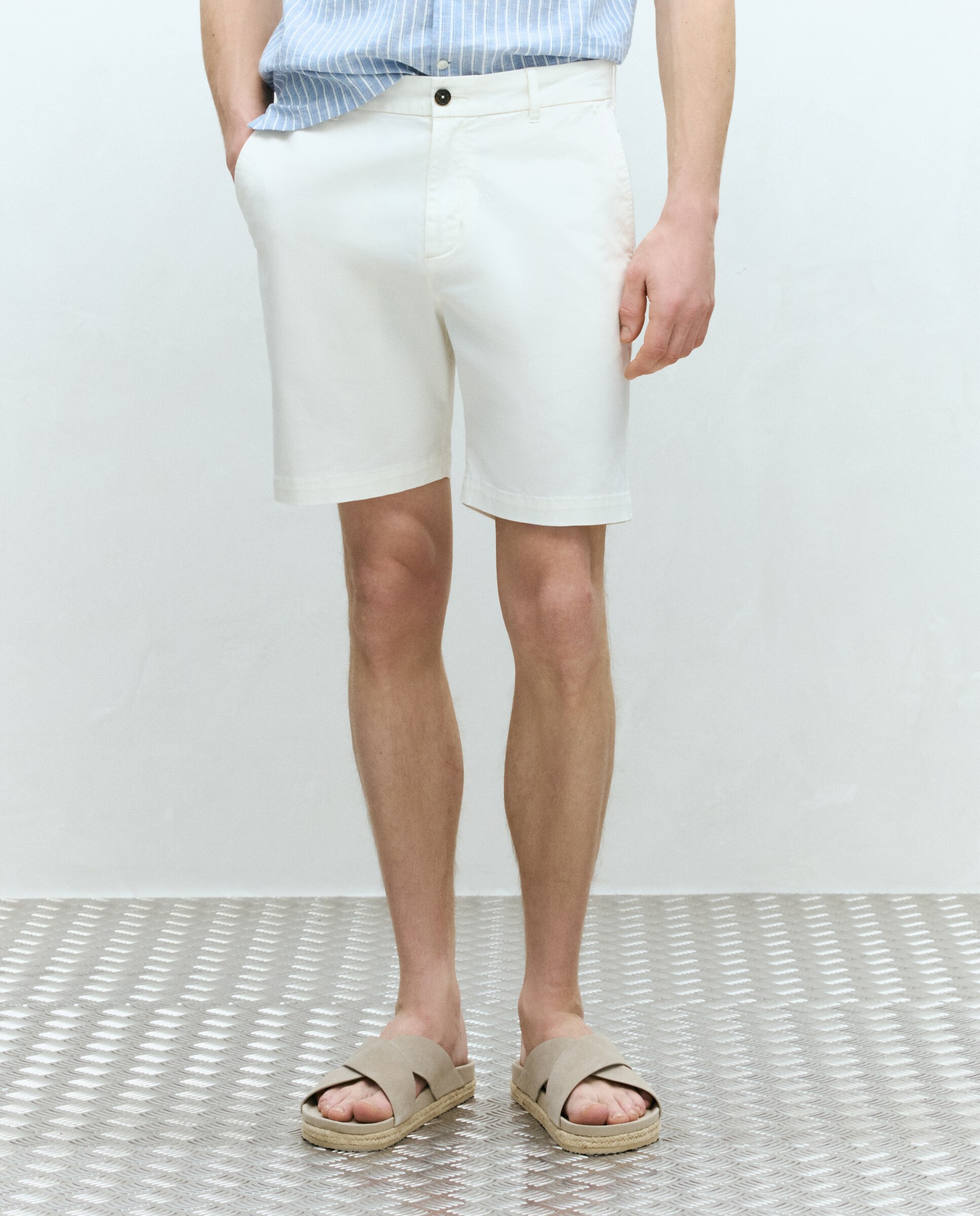 Bermudas Desportivas Básicas Regular Branco-2