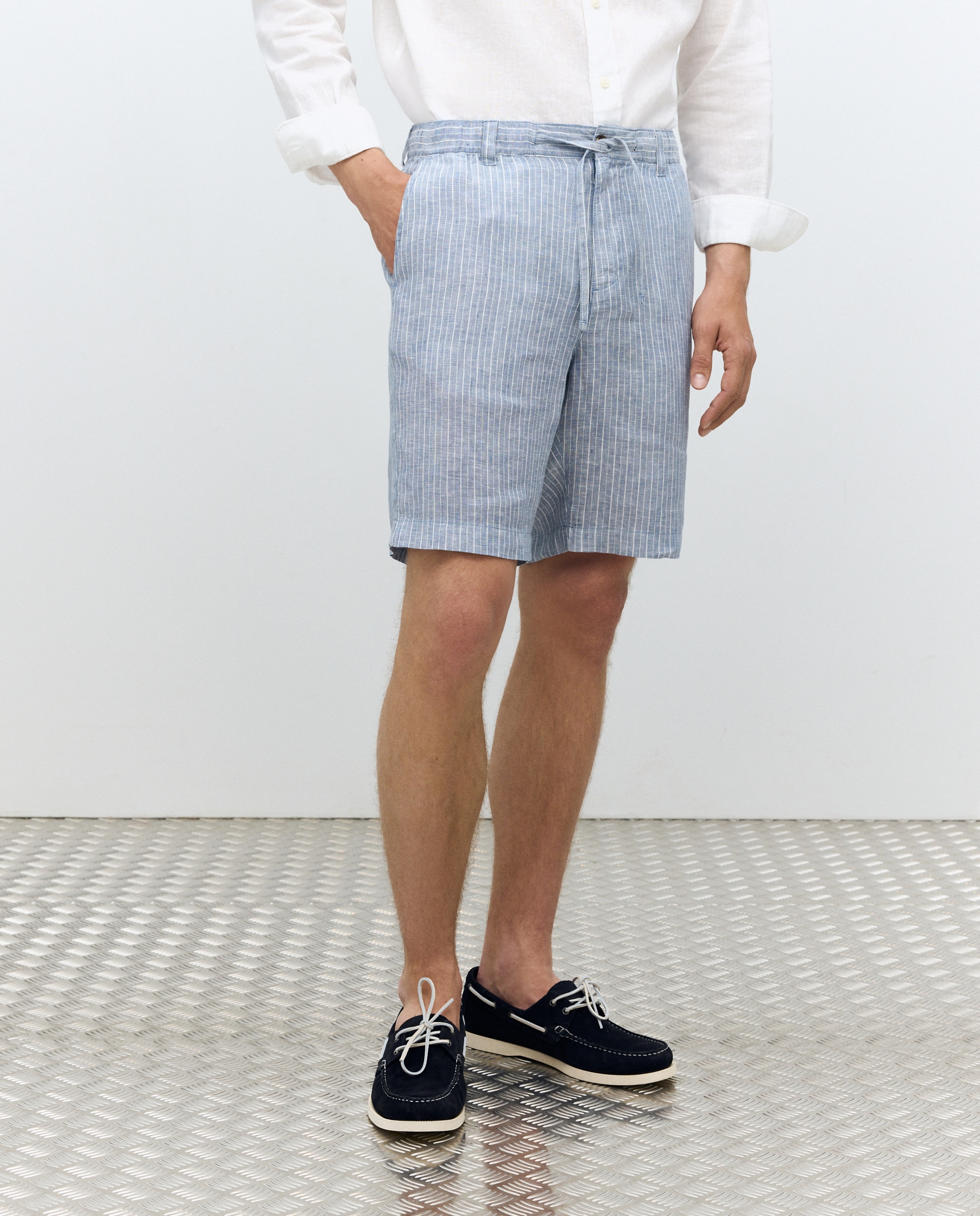 Bermudas Desportivas de Linho Regular Azul-claro-2