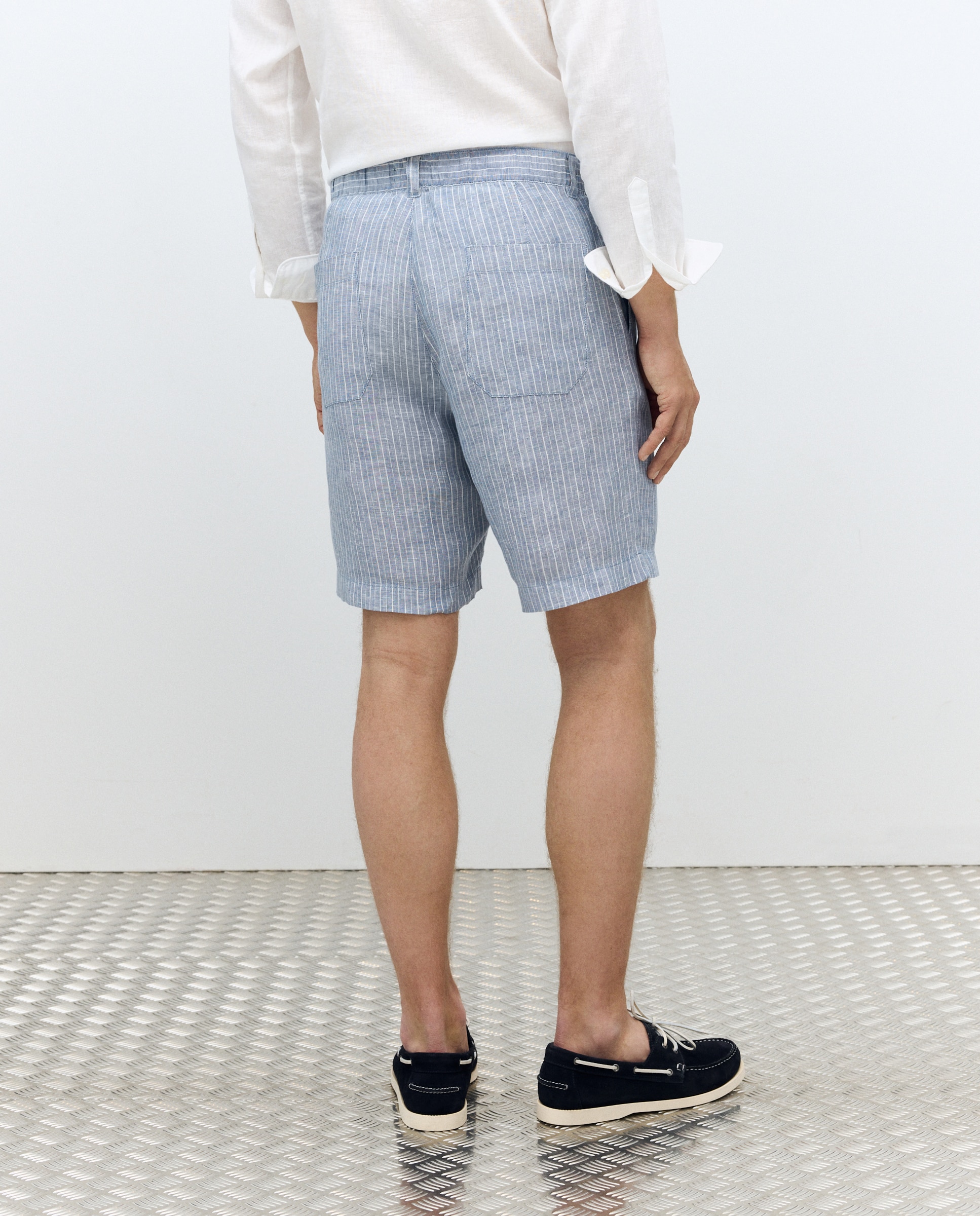 Bermudas Desportivas de Linho Regular Azul-claro-3