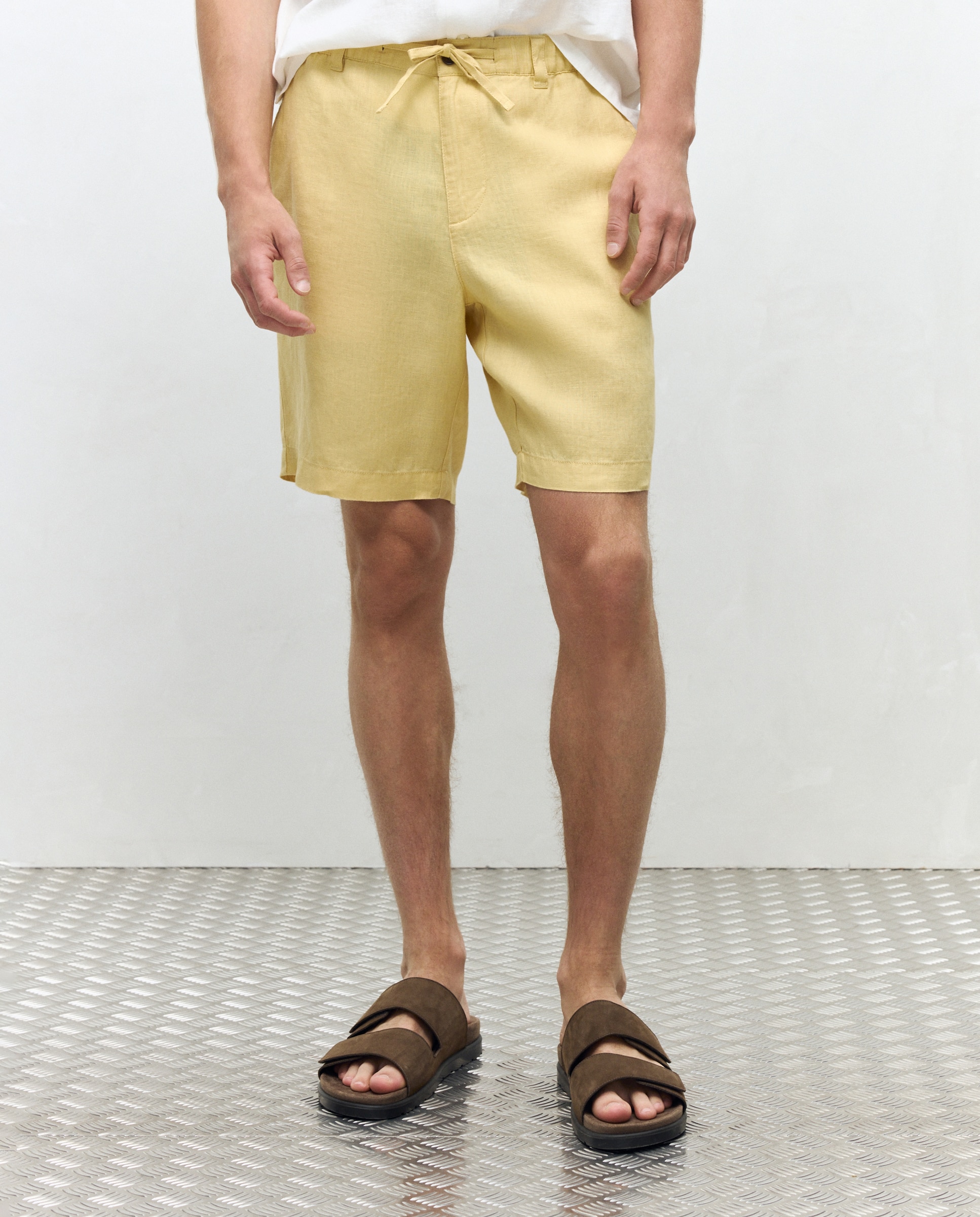 Bermudas Desportivas de Linho Regular Amarelo-2