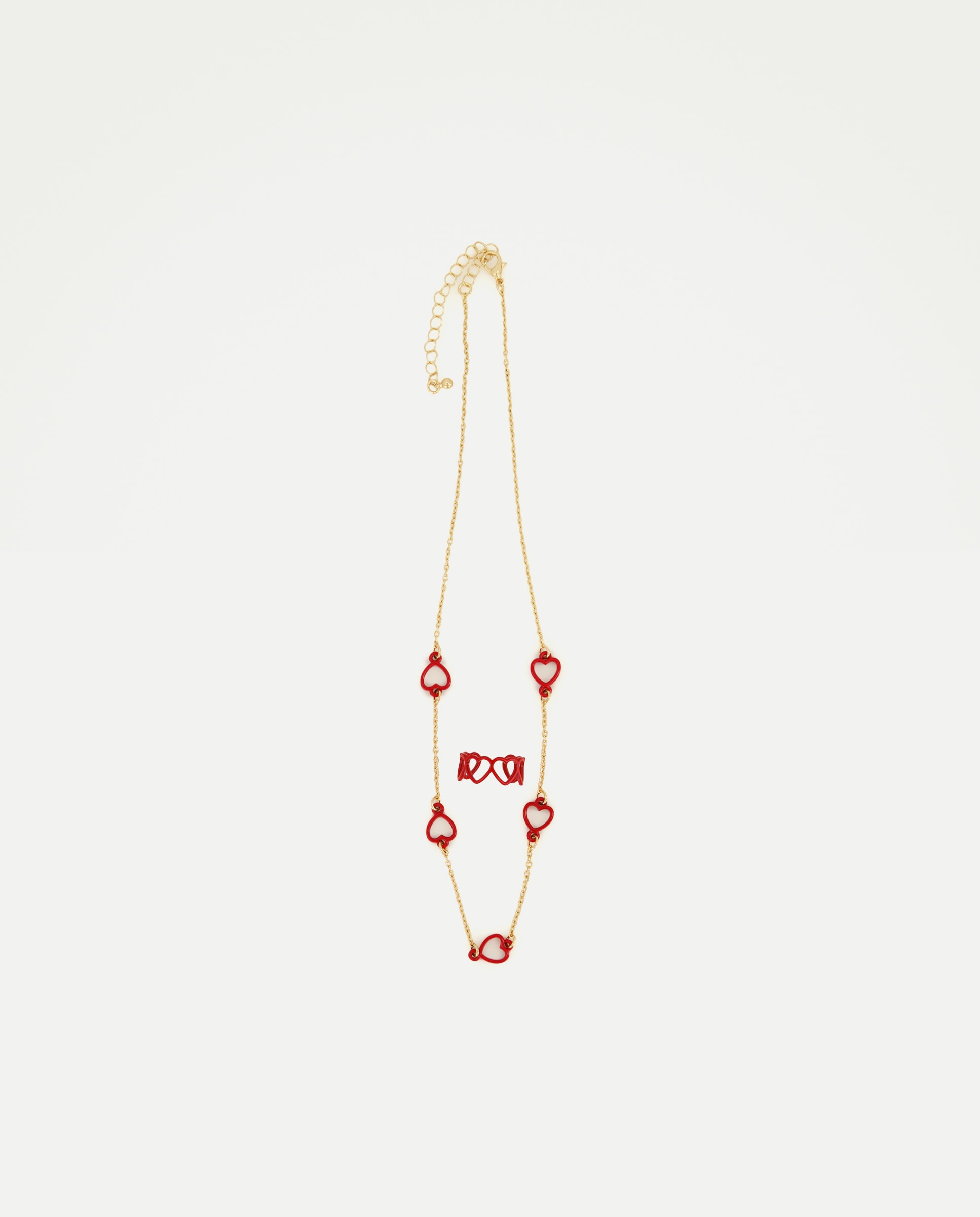 Conjunto de Colar e Anel com Corações Multicolor-2