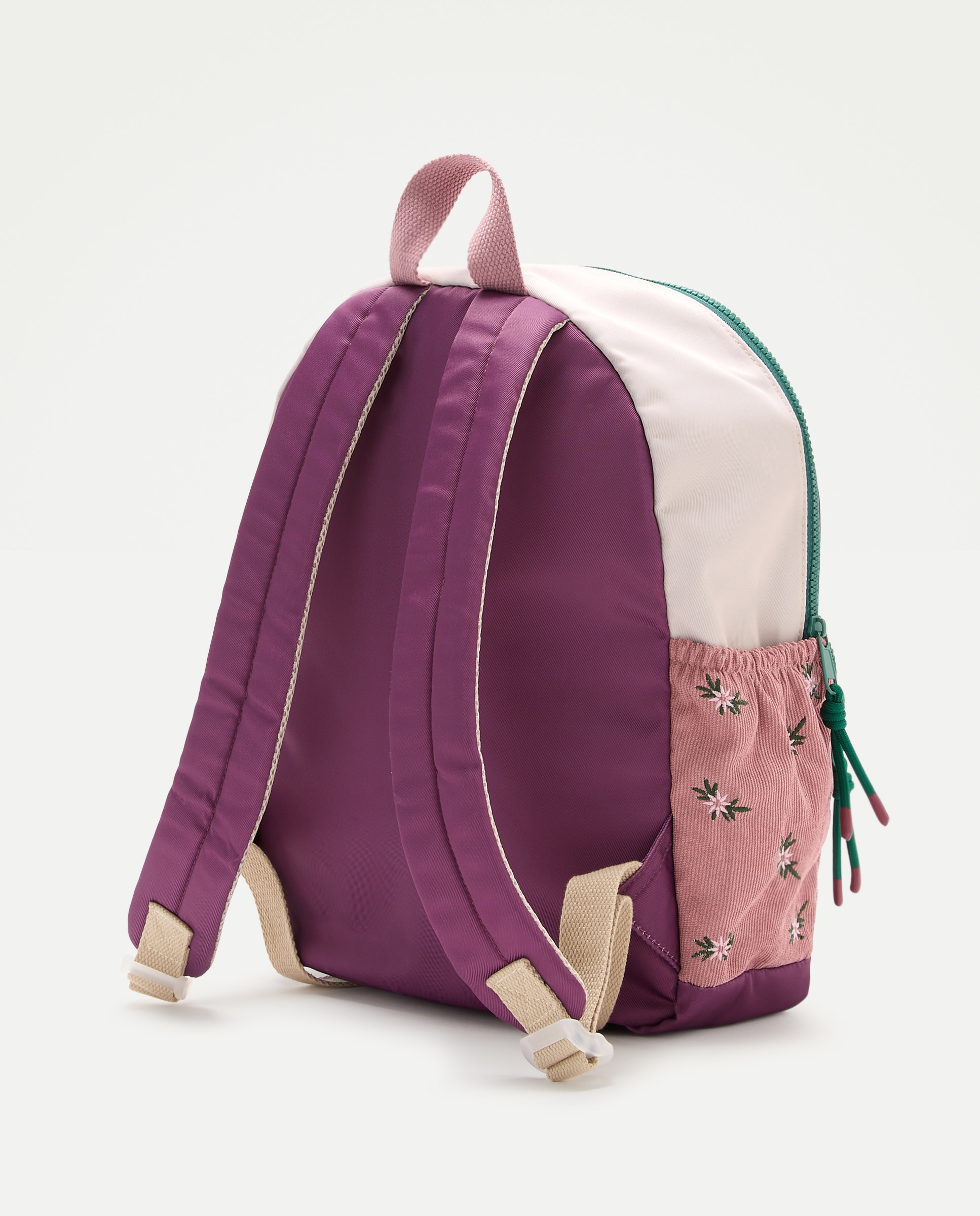 Mochila de Bombazina com Bordado Floral Kids El Corte Inglés Rosa-claro-2