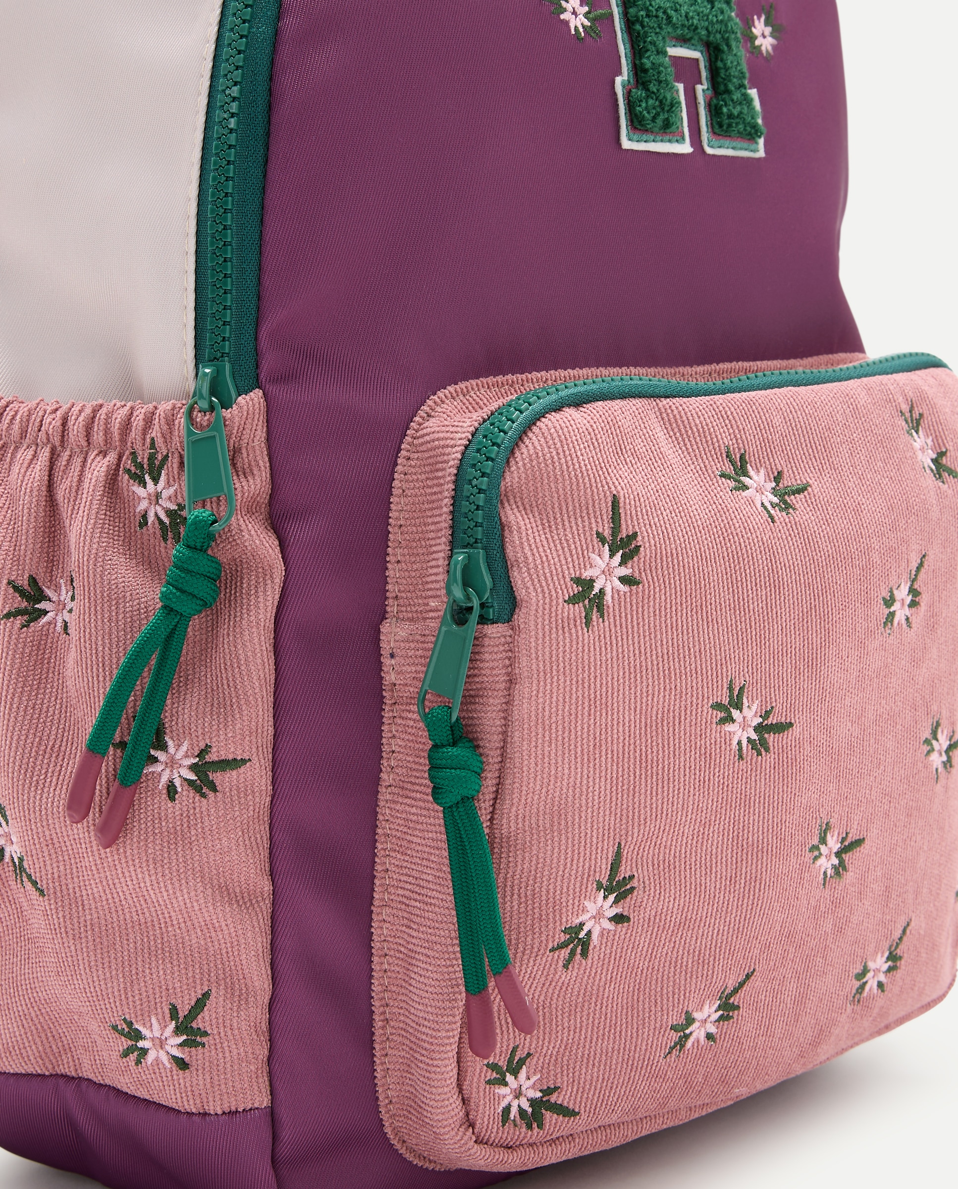 Mochila de Bombazina com Bordado Floral Kids El Corte Inglés Rosa-claro-3