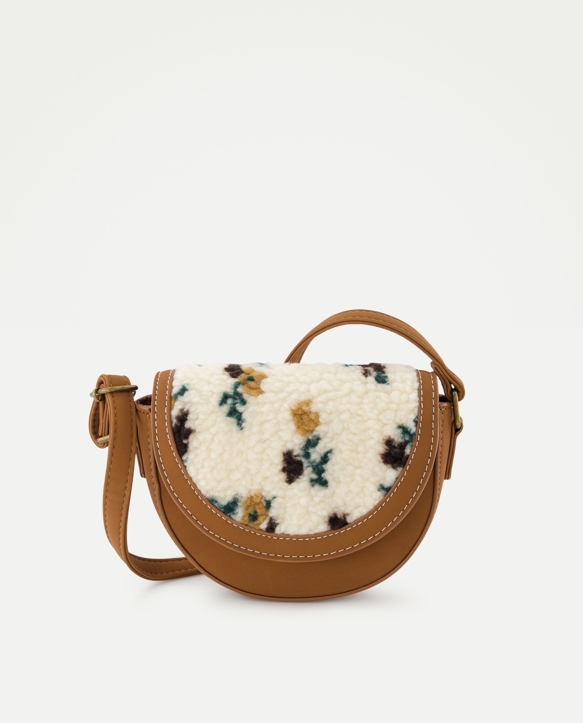 Imagem 0 de Mala com Aba de Pelo de Borrego e Estampado Floral